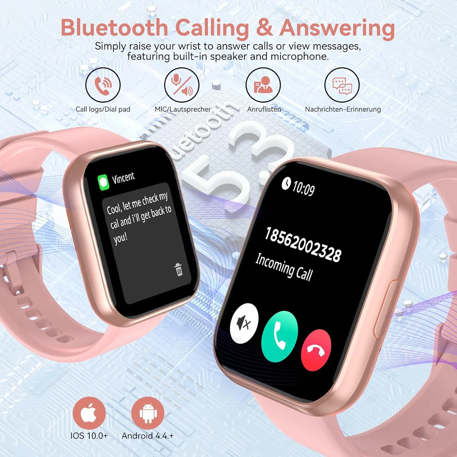 ساعت هوشمند برای آقایان و بانوان، ردیاب تناسب اندام HD 1.85 اینچی با تماس بلوتوثی، بیش از 120 حالت ورزشی، ردیاب تناسب اندام با پایش 24/7 ضربان قلب/خواب، ضد آب IP68، برای اندروید/آیفون (صورتی)