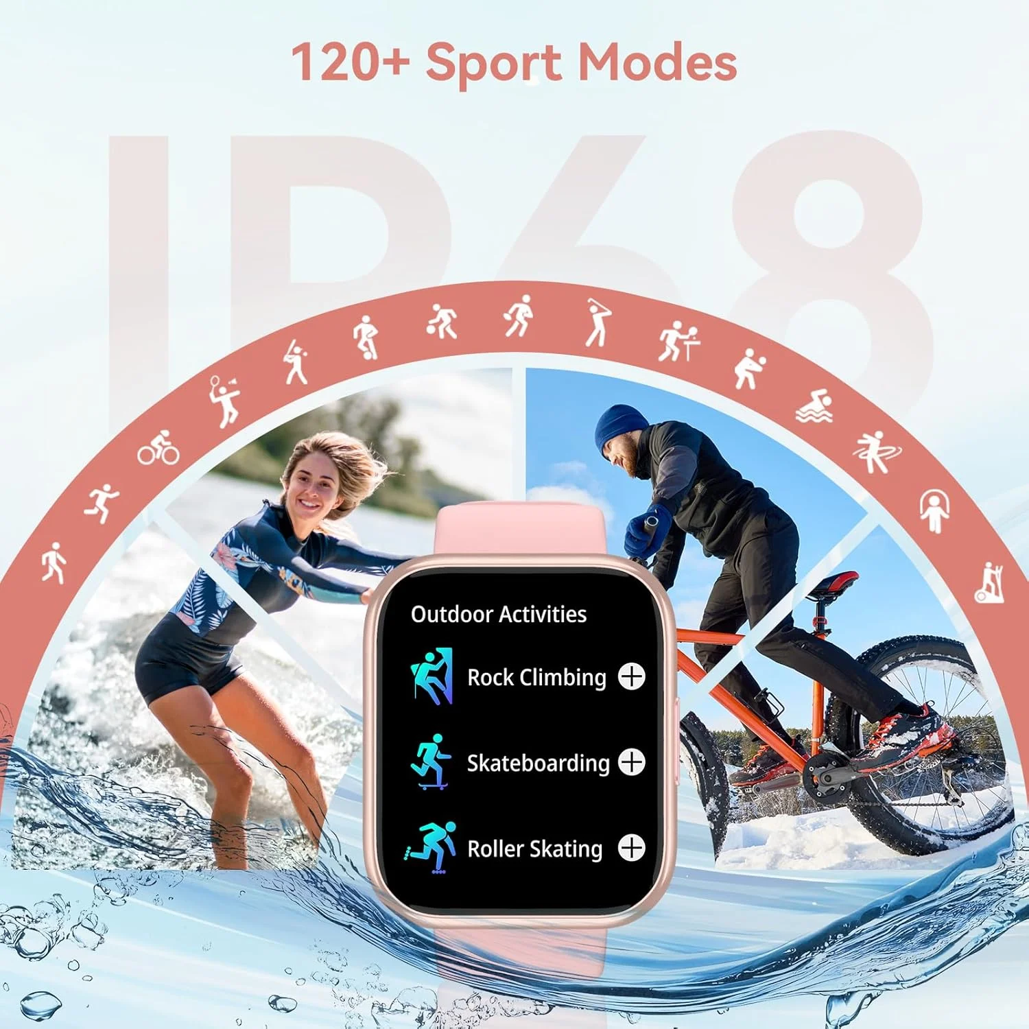 ساعت هوشمند برای آقایان و بانوان، ردیاب تناسب اندام HD 1.85 اینچی با تماس بلوتوثی، بیش از 120 حالت ورزشی، ردیاب تناسب اندام با پایش 24/7 ضربان قلب/خواب، ضد آب IP68، برای اندروید/آیفون (صورتی)