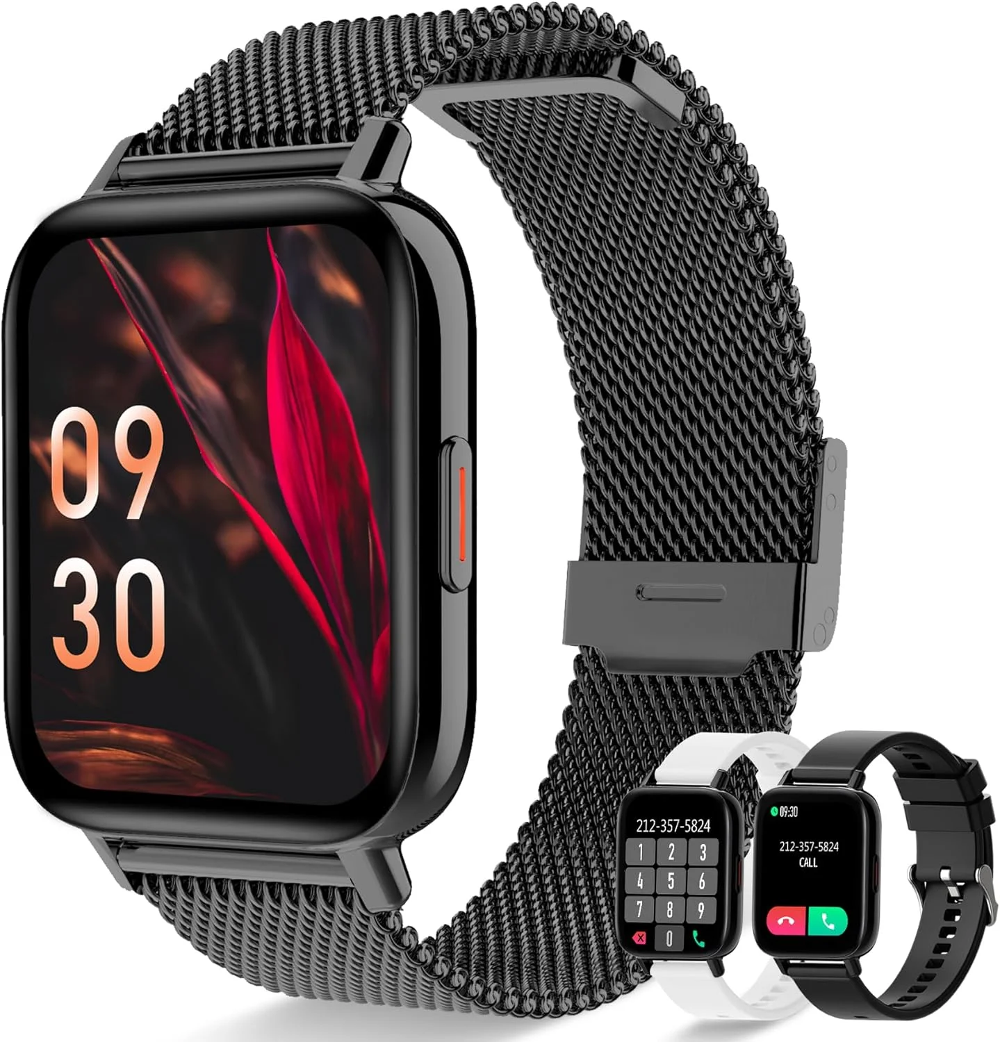 ساعت هوشمند زنانه (پاسخ/برقراری تماس) صفحه نمایش لمسی 1.7 اینچی ردیاب تناسب اندام با گام شمار کالری ساعت دیجیتال برای iOS و Android ضد آب پایش ضربان قلب خواب اکسیژن خون با 3 بند