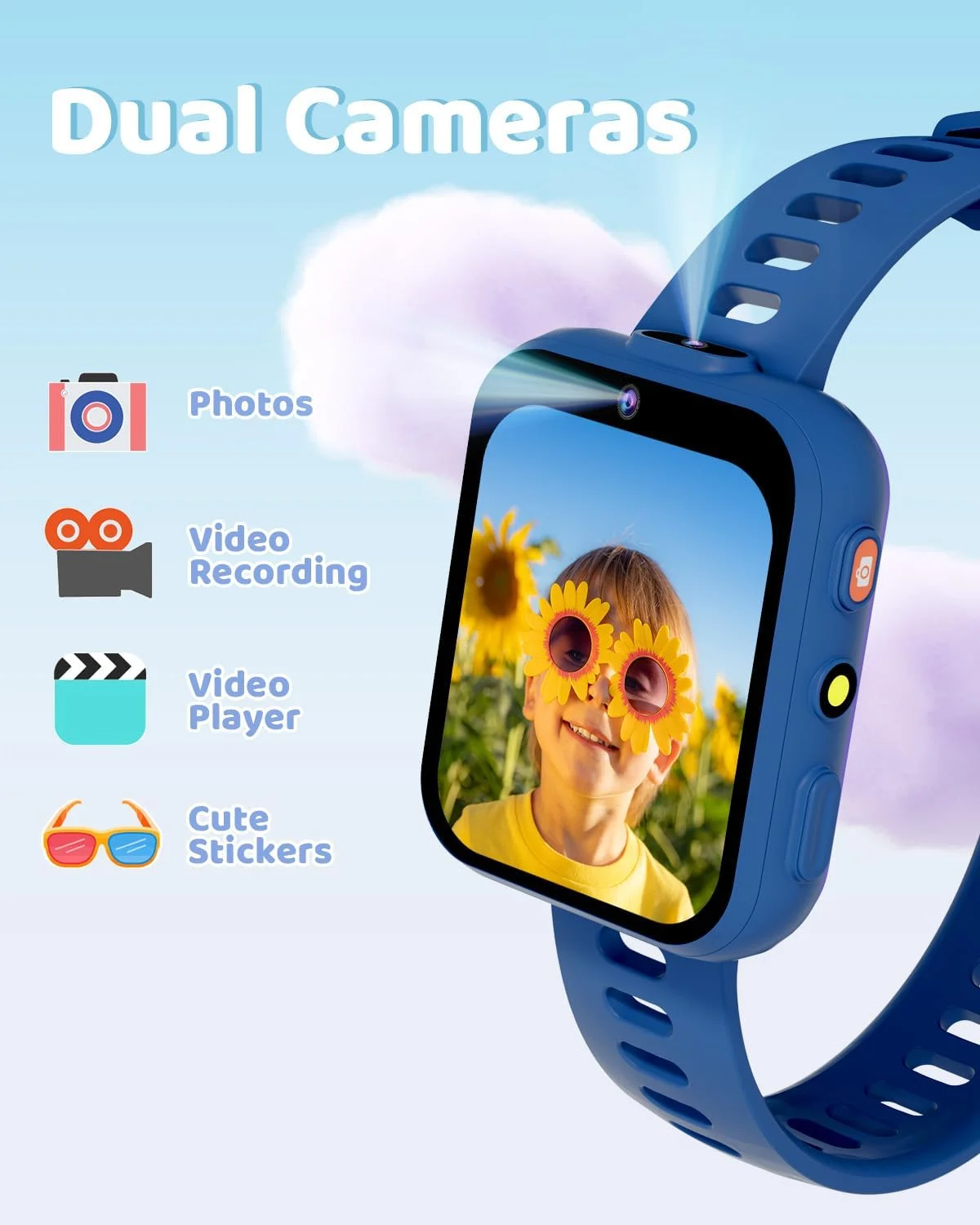 ساعت هوشمند بچگانه با دو دوربین، 30 بازی پازل، پخش کننده ویدیو و موسیقی، کتاب صوتی، چراغ قوه، گام شمار، ماشین حساب، اسباب بازی های آموزشی هدیه تولد برای پسران و دختران 4-10 ساله - آبی