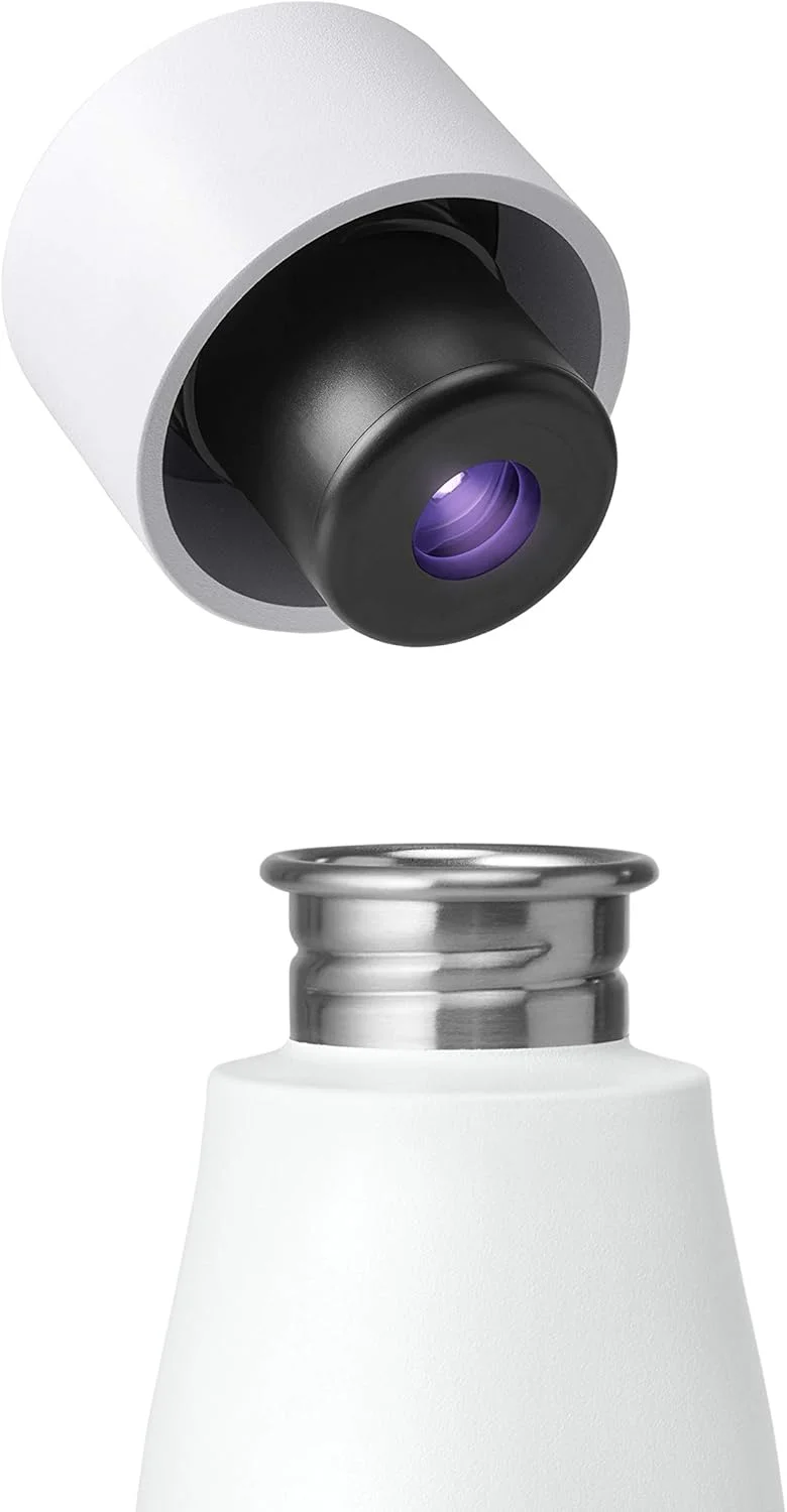 بطری آب LARQ مدل Movement PureVis با حجم 710 میلی لیتر - بطری آب استیل ضد زنگ سبک وزن خود تمیز شونده و غیر عایق با تصفیه کننده آب UV | قابل استفاده مجدد و مناسب سفر، سفید/سنگی - تصویر 3