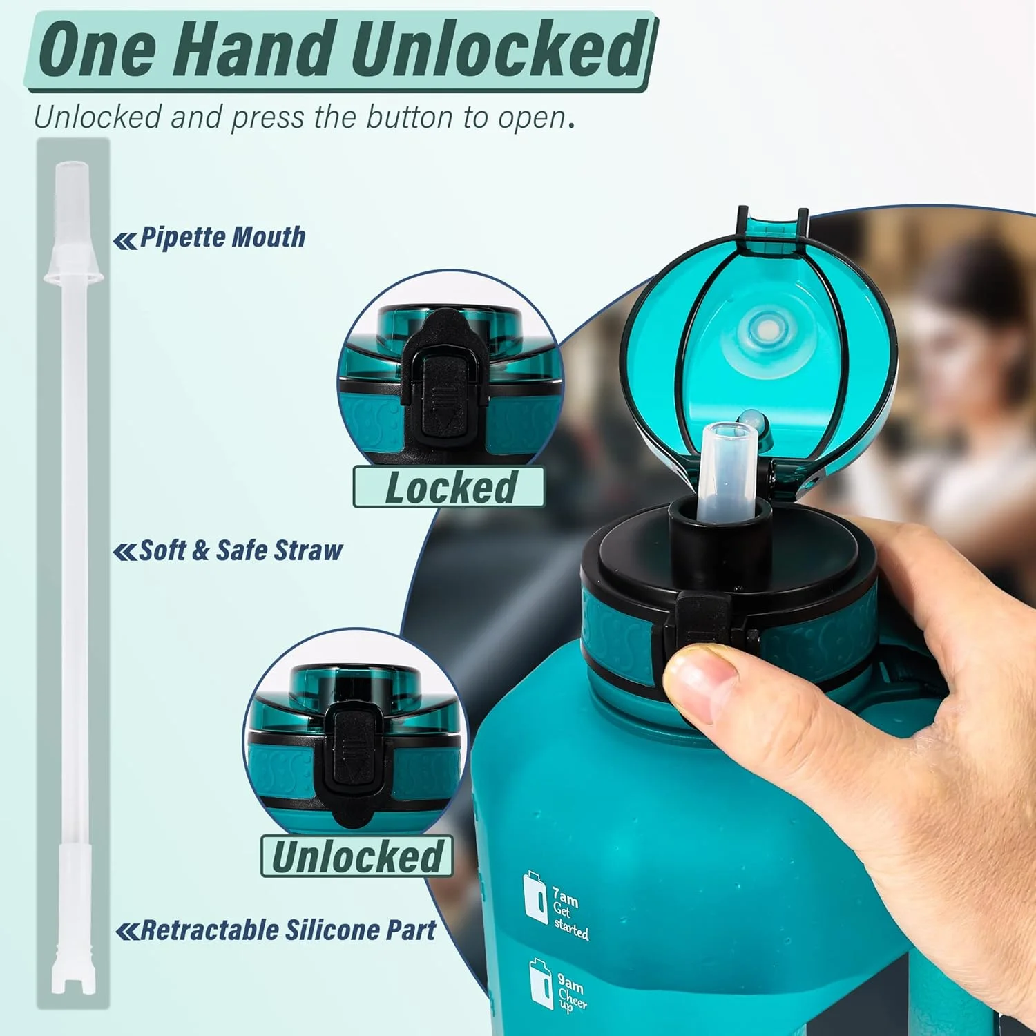 بطری آب نیم گالن GIFUBOWA با دسته و نی، قمقمه ورزشی بزرگ 2.2 لیتری، بدون BPA و ضد نشت، مناسب باشگاه، یوگا، کمپینگ و مسافرت