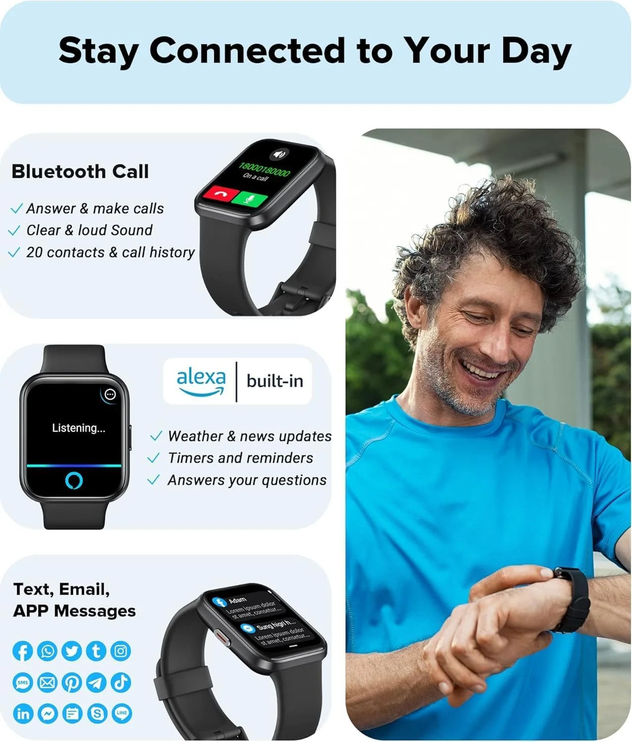 ساعت هوشمند AEAC برای مردان و زنان، سازگار با اندروید و آیفون، دارای الکسا، ساعت تناسب اندام با صفحه نمایش 1.8 اینچی LCD و تماس بلوتوثی (پاسخ/برقراری)، پایش ضربان قلب/SpO2/خواب، 100 حالت ورزشی، ساعت هوشمند ضد آب IP68 ساعت هوشمند AEAC برای مردان و زنان، سازگار با اندروید و آیفون، دارای الکسا، ساعت تناسب اندام با صفحه نمایش 1.8 اینچی LCD و تماس بلوتوثی (پاسخ/برقراری)، پایش ضربان قلب/SpO2/خواب، 100 حالت ورزشی، ساعت هوشمند ضد آب IP68