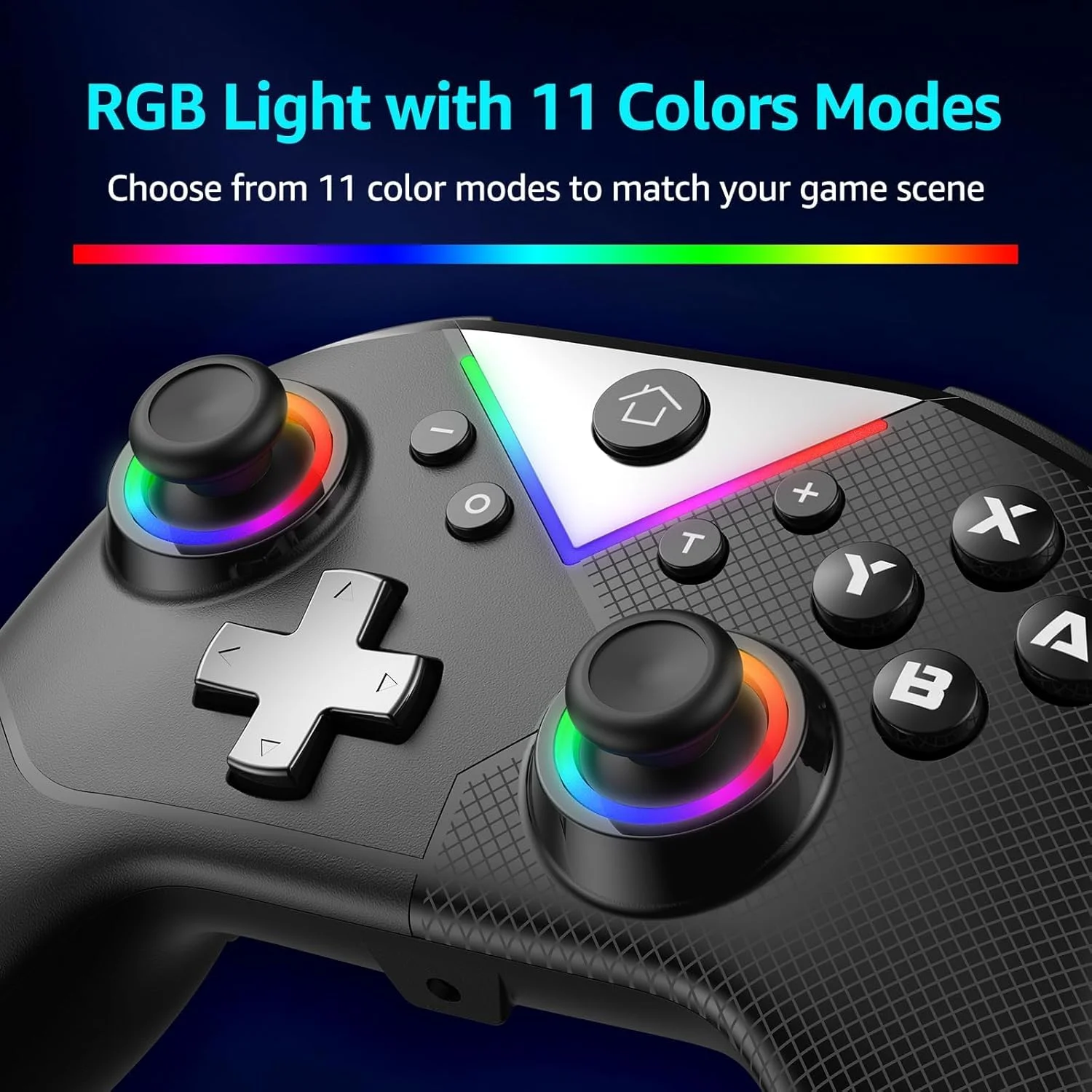 کنترلر بی‌سیم Azonee برای نینتندو سوییچ/رایانه شخصی/استیم/اندروید/آی‌اواس، کنترلر سوییچ پرو با پشتیبانی از شوک دوگانه، کمبو، توربو، نور RGB جذاب، گیم‌پد حالت اتصال دوگانه سیمی/بلوتوث (مشکی)