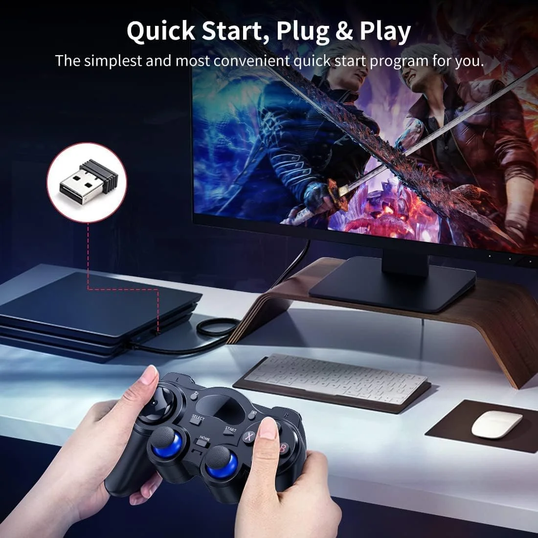 گیم پد بی سیم USB Angju برای کامپیوتر/لپ تاپ (Windows XP/7/8/10) و PS3 و Android و Steam - [مشکی] (مشکی)