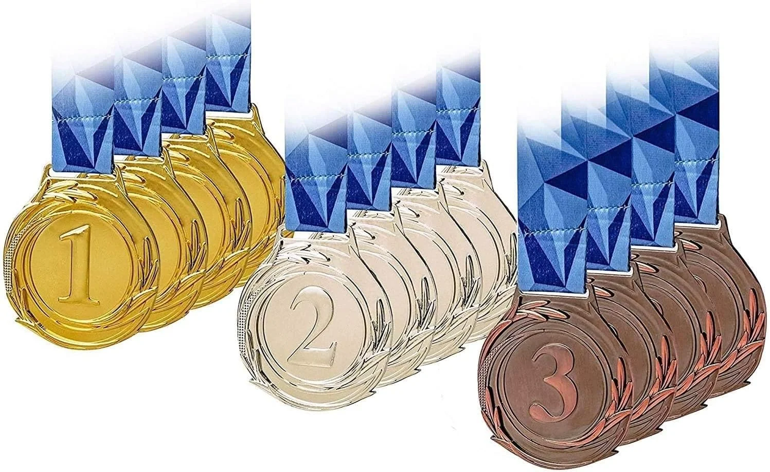 مدال های جایزه طلا نقره برنز THE WHITE SHOP با روبان گردنی V برای رویدادها، کلاس های درس، بازی های اداری و ورزشی، 12 عدد مدال فلزی سایز بزرگ.