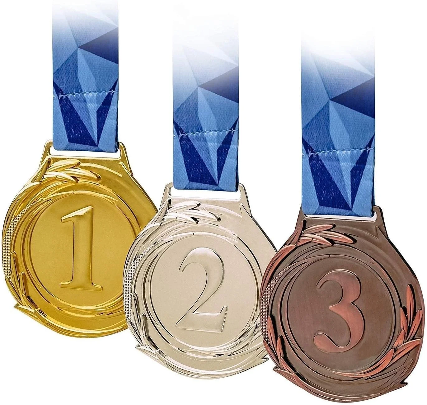 مدال های جایزه طلا نقره برنز THE WHITE SHOP با روبان گردنی V برای رویدادها، کلاس های درس، بازی های اداری و ورزشی، 12 عدد مدال فلزی سایز بزرگ.