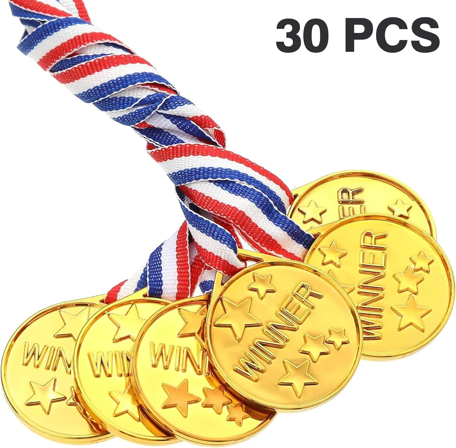 مدال های جایزه پلاستیکی سولفار، 30 عدد مدال طلایی برای کودکان برای مسابقات ورزشی، بازی ها، تزئینات جشن ژیمناستیک