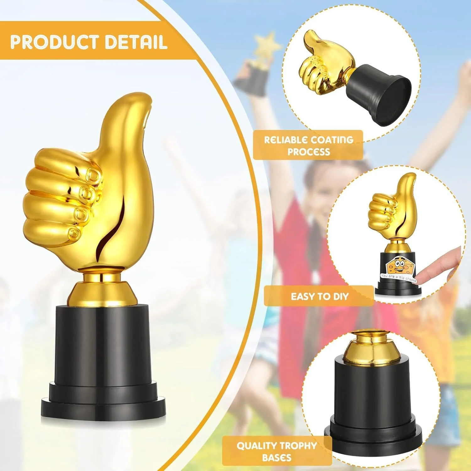 جوایز تندیس طلایی پلاستیکی، 10 عدد تندیس انگشت شست به ارتفاع 5 اینچ، تندیس سرگرم کننده مدرسه، مناسب برای مهمانی، کودکان، کارمند، معلم
