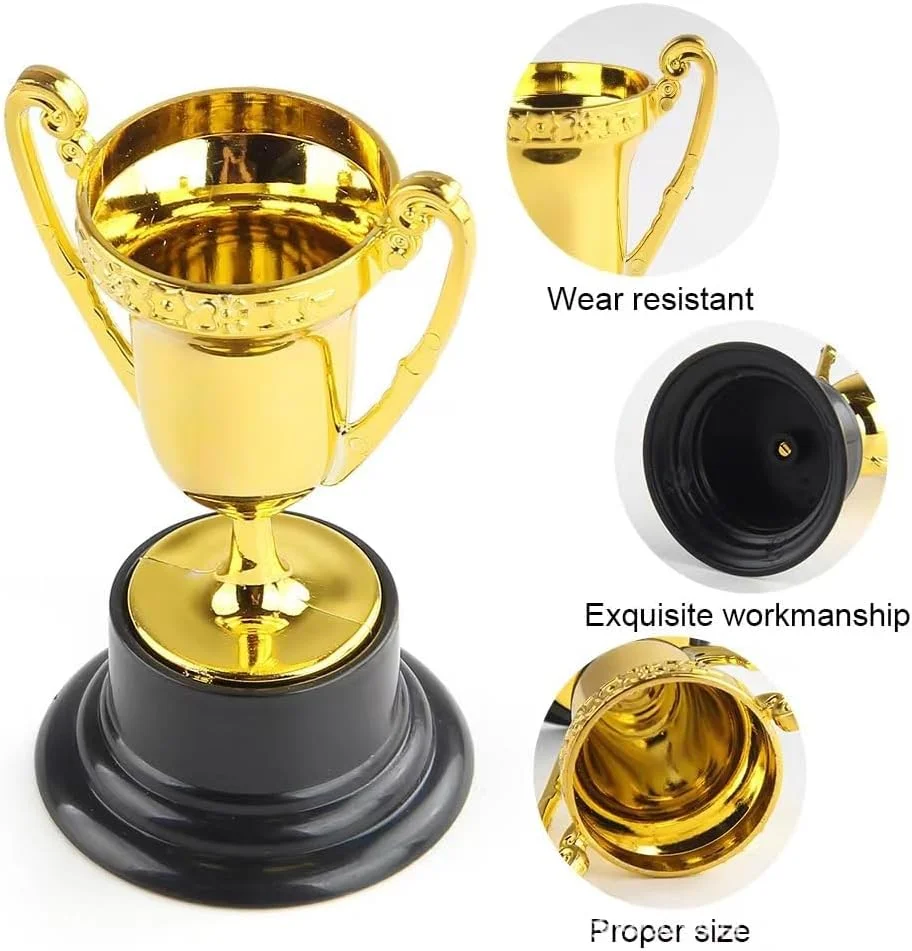 جام های جایزه کوچک تزویق کودکان - بسته 6 عددی - جام جایزه پلاستیکی کوچک با پایه، مجموعه جام های جایزه پلاستیکی طلایی نقره ای برنزی برای مسابقات