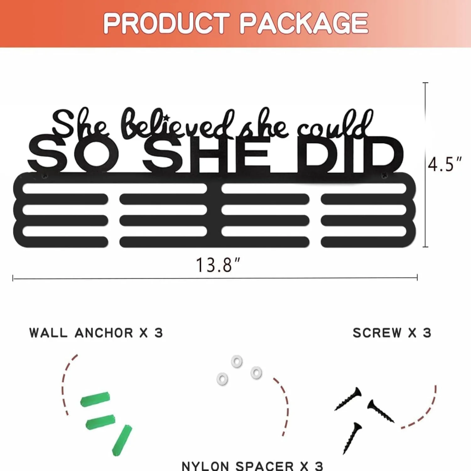 آویز مدال، استند نگهداری مدال، نصب دیواری، فلزی، مناسب ورزش، ماراتن، دویدن، فوتبال، ژیمناستیک، ظرفیت بالا، بیش از 60 مدال، دکور دیواری محکم، شعار انگیزشی، مدال مسابقه