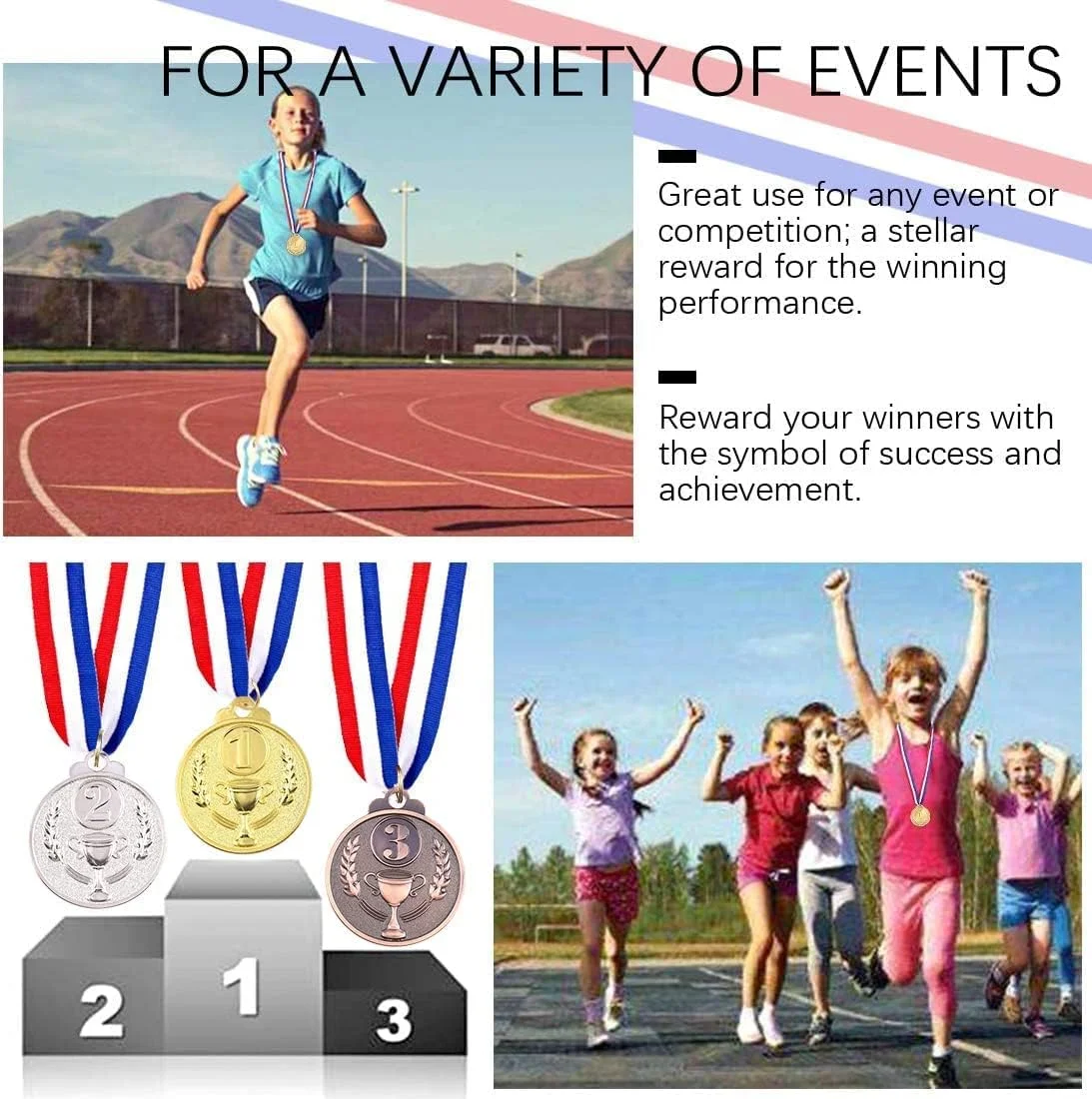 مدال های فلزی جایزه اکسفور برای کودکان، مدال های طلایی نقره ای و برنزی با طرح جام، جوایز اول، دوم و سوم برای جوایز ورزشی، مسابقات، هدایای مهمانی و تزئینات (12 عدد)