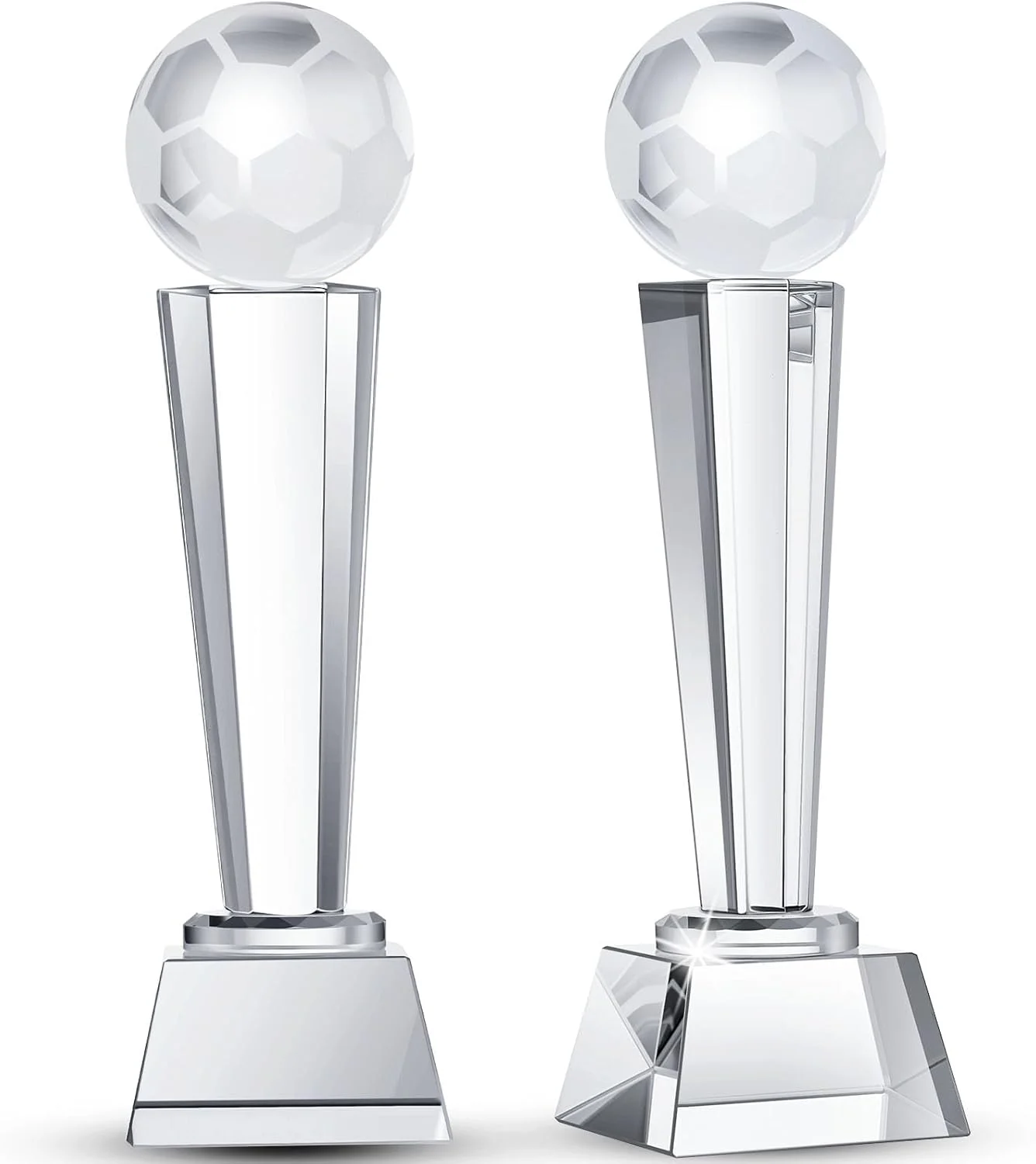 2 عدد جام شیشه ای کریستالی 23x7 سانتی‌متری با جعبه هدیه، جایزه بزرگ مسابقات فوتبال، وزنه کاغذی شیشه ای برای مسابقات، دکور میز و دسکتاپ