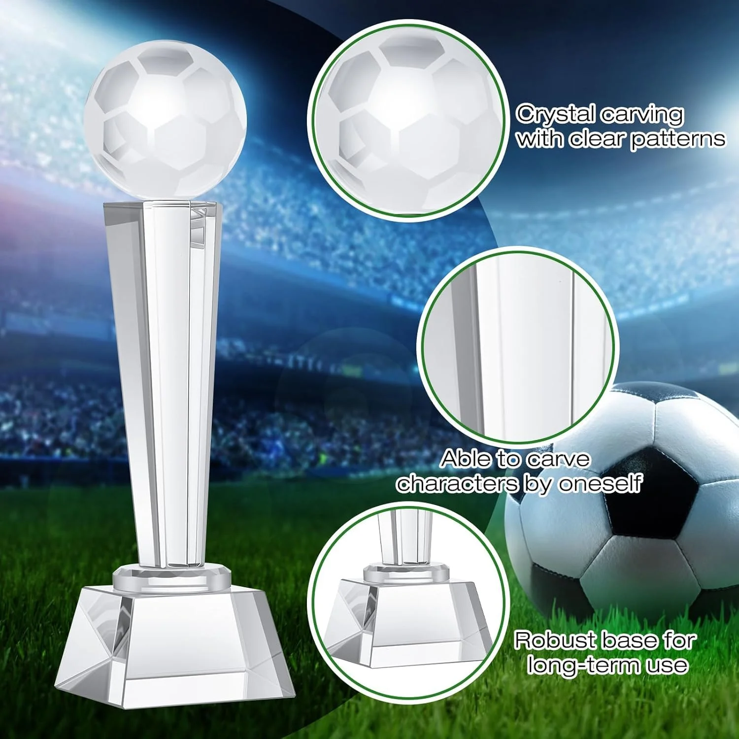 2 عدد جام شیشه ای کریستالی 23x7 سانتی‌متری با جعبه هدیه، جایزه بزرگ مسابقات فوتبال، وزنه کاغذی شیشه ای برای مسابقات، دکور میز و دسکتاپ