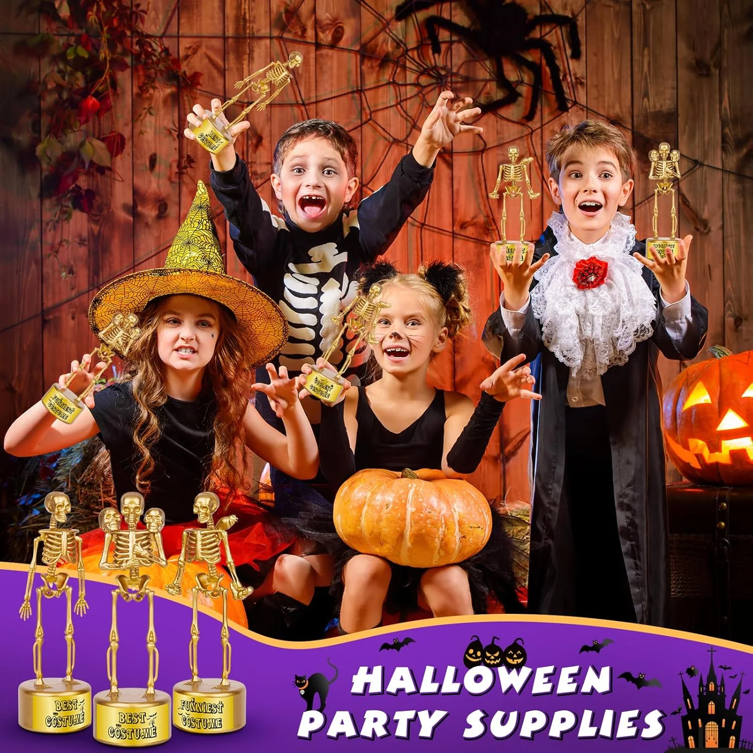 تندیس اسکلت جایزه هالووین برای کودکان و بزرگسالان، بسته 6 عددی تندیس های پلاستیکی خنده دار اسکلت هالووین برای جوایز مسابقه، جوایز مهمانی هالووین برای لوازم مهمانی بزرگسالان