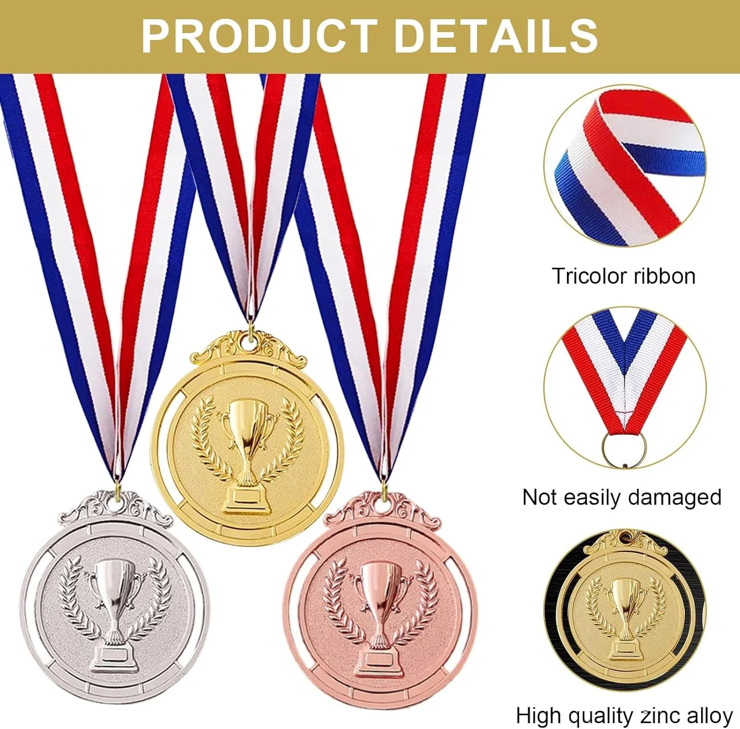 مدال های فلزی BIGTHREE، مدال های طلایی نقره ای برنزی، مدال های روز ورزشی با روبان، الگوی حکاکی جام، 12 عدد برای رویدادهای کودکان، کلاس های درس، کودکان، بزرگسالان، بازی ها و ورزش های اداری