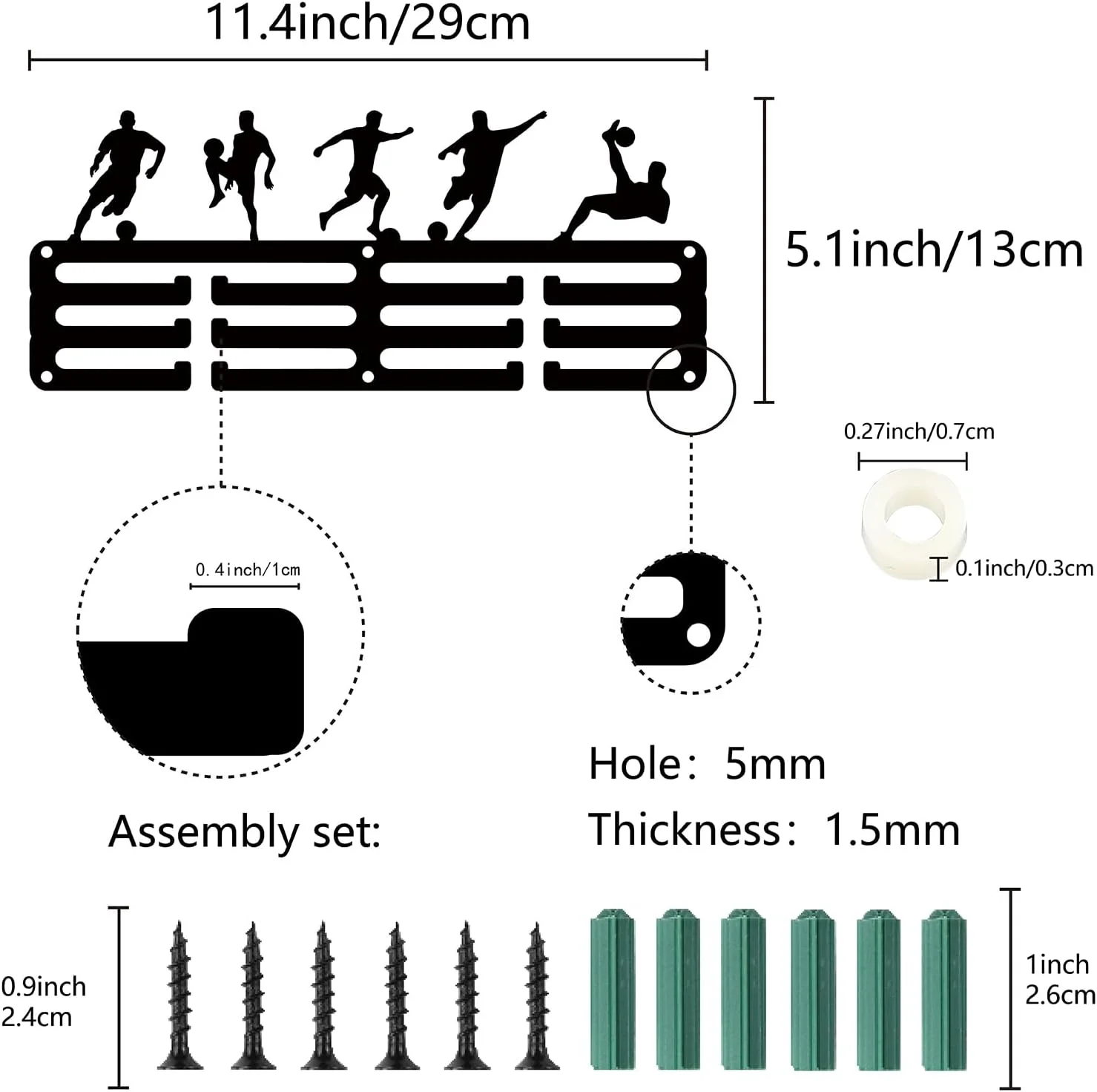آویز مدال فوتبال CREATCABIN، نگهدارنده مدال ورزشی، آویز فلزی، دکوری کوچک دیواری، جایزه آیرونی برای مسابقات ورزشی، ژیمناستیک، شنا، رنگ مشکی، 29x13 سانتی متر