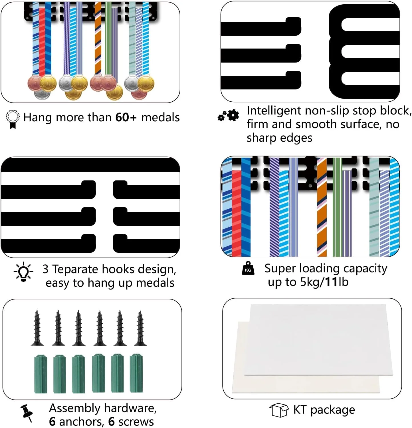 آویز مدال فوتبال CREATCABIN، نگهدارنده مدال ورزشی، آویز فلزی، دکوری کوچک دیواری، جایزه آیرونی برای مسابقات ورزشی، ژیمناستیک، شنا، رنگ مشکی، 29x13 سانتی متر