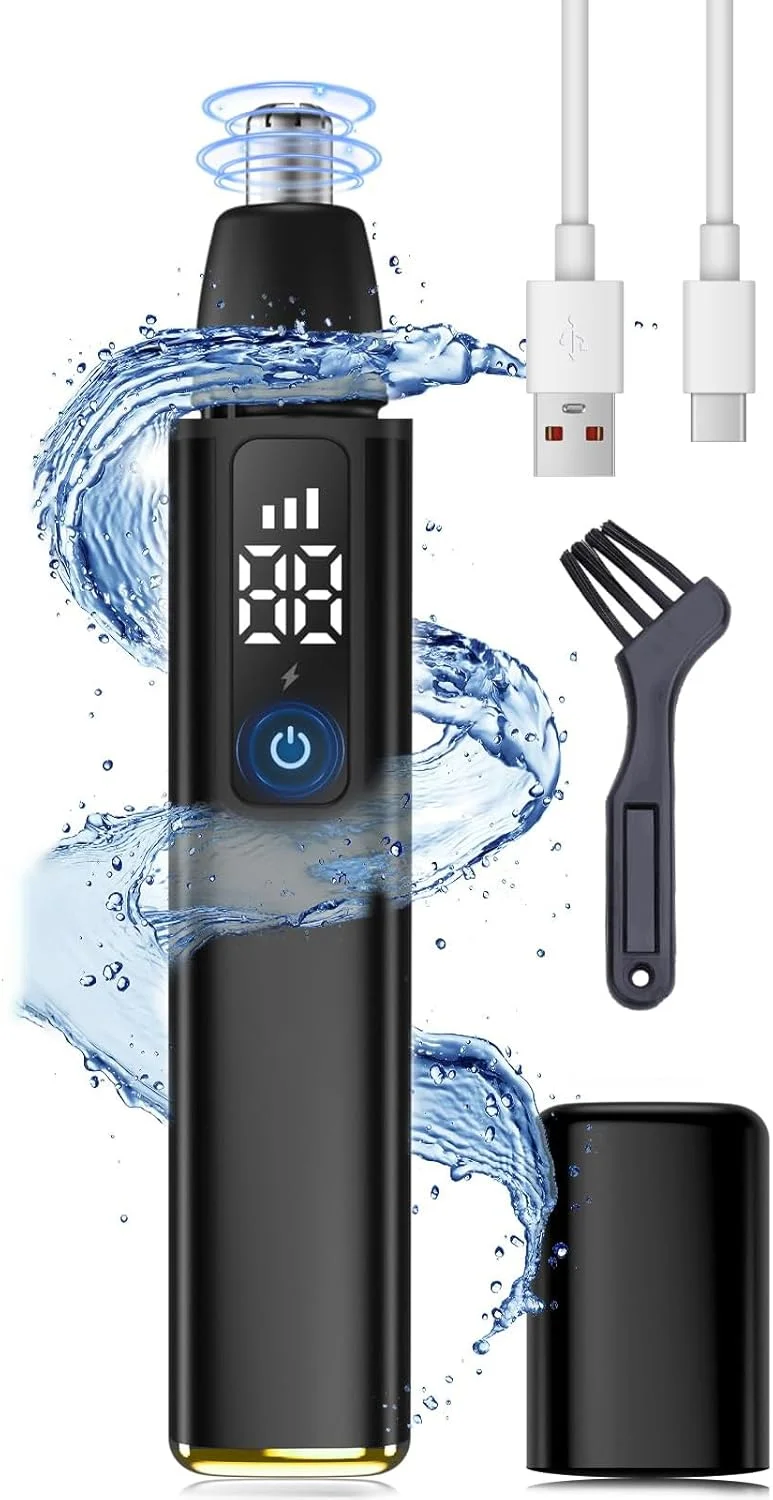 موزن گوش و بینی برای آقایان و بانوان - موزن بینی کلیپر پرو-15000 دور در دقیقه با 3 سرعت و نمایشگر LED، ست موزن با تیغه های دو لبه، ضد آب IPX7، قابل شارژ با Type C (مشکی)