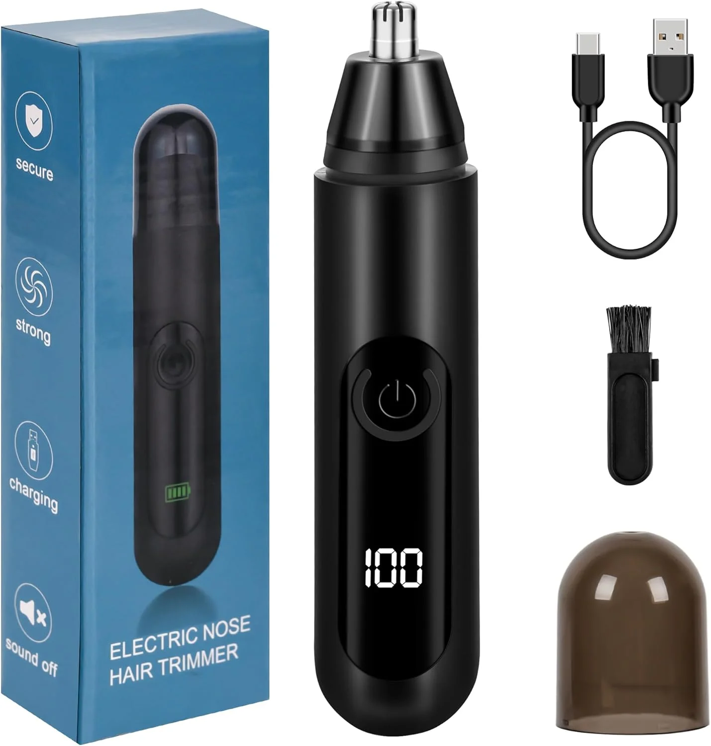 موزن بینی و گوش مردانه، موزن برقی بینی با نمایشگر LED، USB-C، عمر باتری فوق العاده طولانی 180 دقیقه، تمیز کردن آسان، استفاده مرطوب و خشک