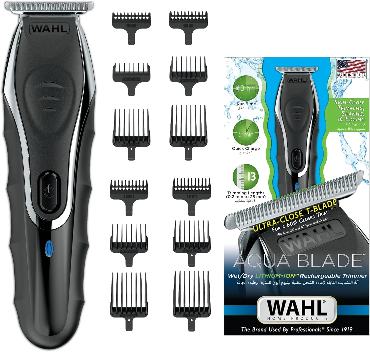 ماشین اصلاح وال Aqua Blade، تیغه T فوق‌العاده نزدیک برای اصلاح مرطوب و خشک، باتری لیتیوم یونی با ماندگاری طولانی، تیغه‌های خود تیز شونده و نشانگر LED هوشمند، 09899-927