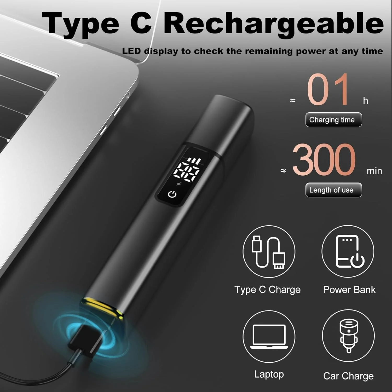 موزن گوش و بینی برای آقایان و بانوان - موزن بینی کلیپر پرو-15000 دور در دقیقه با 3 سرعت و نمایشگر LED، ست موزن با تیغه های دو لبه، ضد آب IPX7، قابل شارژ با Type C (مشکی)