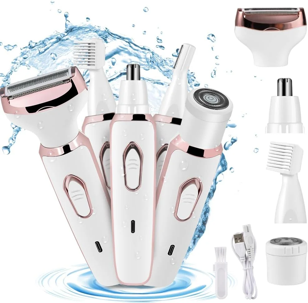 دستگاه اصلاح ابرو SUCITY، دستگاه چندکاره 4 در 1، ریش تراش برقی زنانه، ABS+UV قابل شارژ USB، ماشین اصلاح بدون درد برای بیکینی، موی بینی، ابرو، بدن، خط ریش