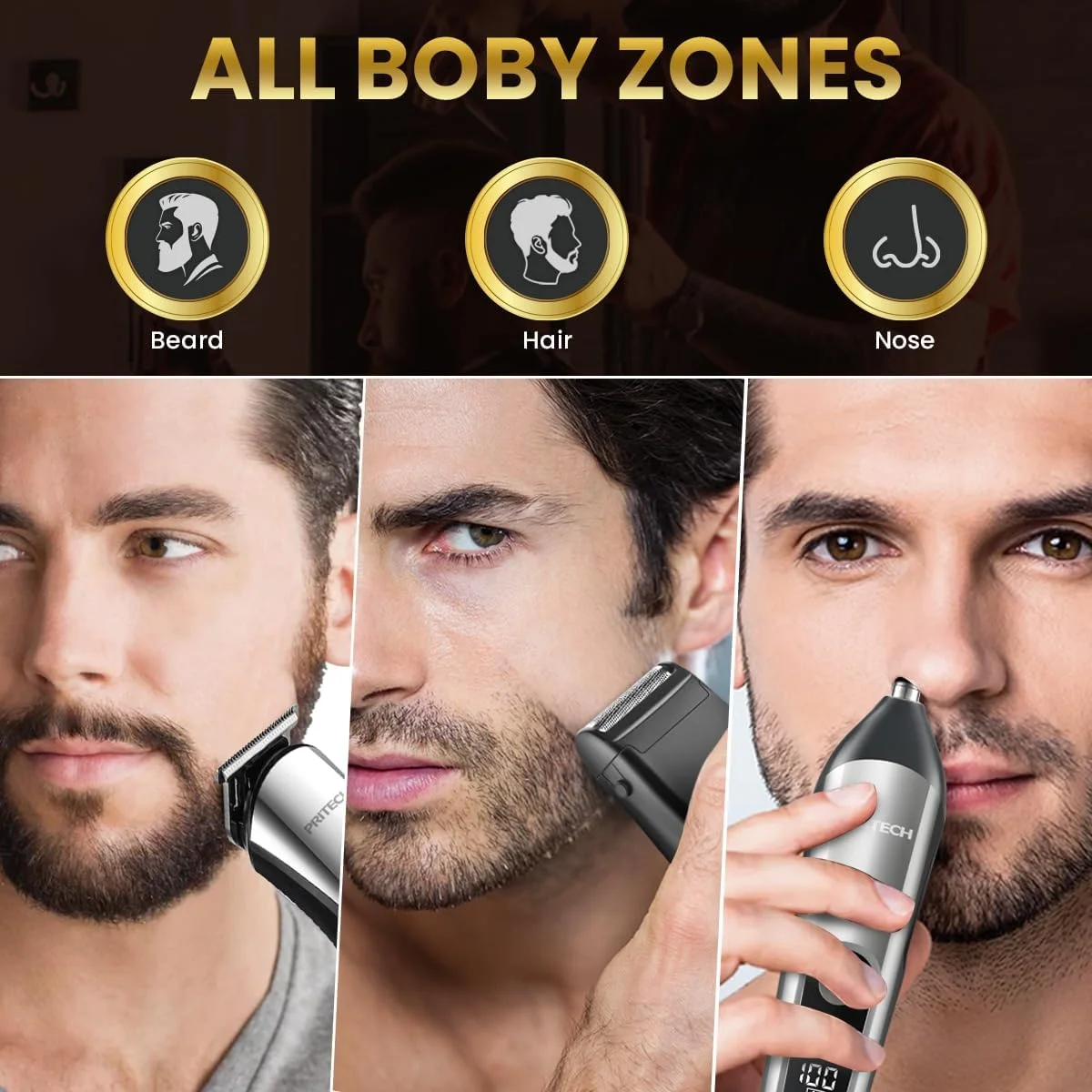 ماشین اصلاح ریش مردانه پریتک، کیت ماشین اصلاح موی سر 3 در 1 برای مردان، موزن بینی، میکرو شیور، کیت پیرایش مردانه، ماشین اصلاح موی برقی بی سیم، نمایشگر LED IPX6 (نقره ای) ماشین اصلاح ریش مردانه پریتک، کیت ماشین اصلاح موی سر 3 در 1 برای مردان، موزن بینی، میکرو شیور، کیت پیرایش مردانه، ماشین اصلاح موی برقی بی سیم، نمایشگر LED IPX6 (نقره ای)