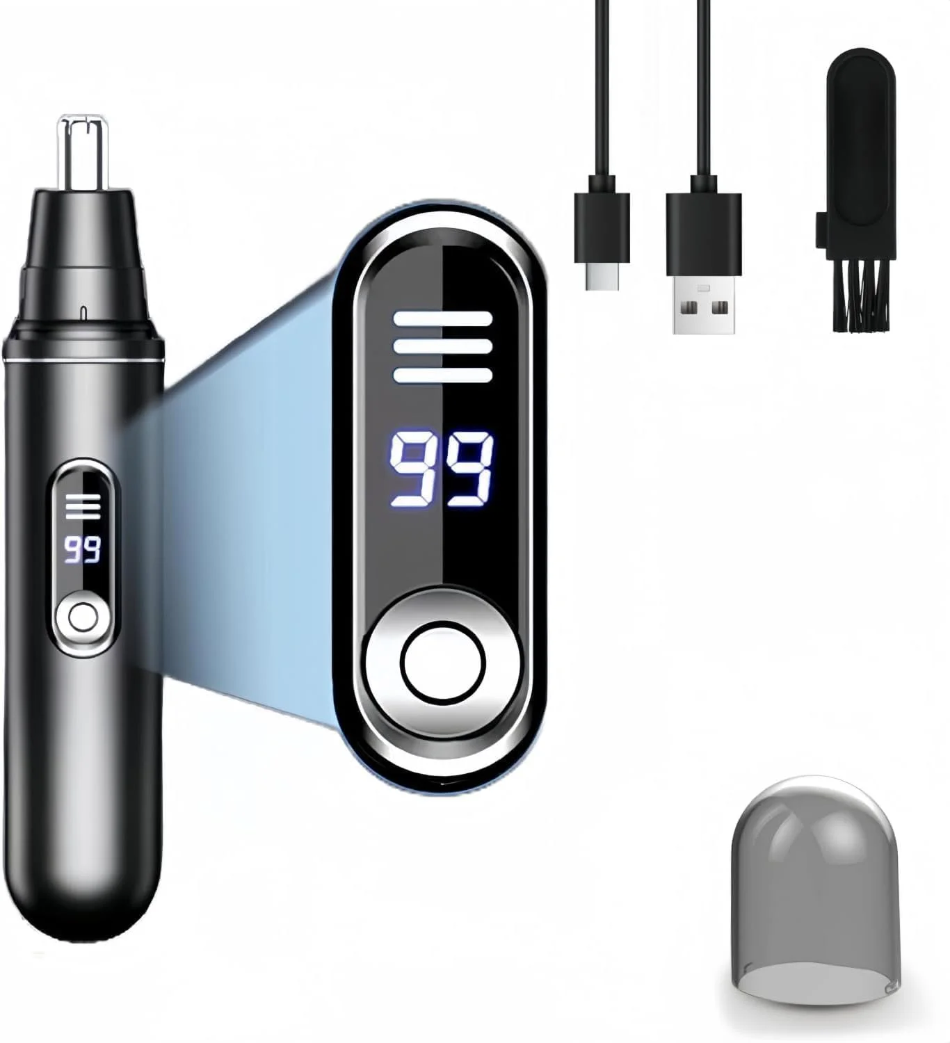 موزن گوش و بینی شارژی برای آقایان و بانوان، کلیپر موی بینی USB-C با نمایشگر LED، موزن بدون درد گوش و بینی، از بین برنده موهای صورت قابل حمل، تمیز کردن آسان
