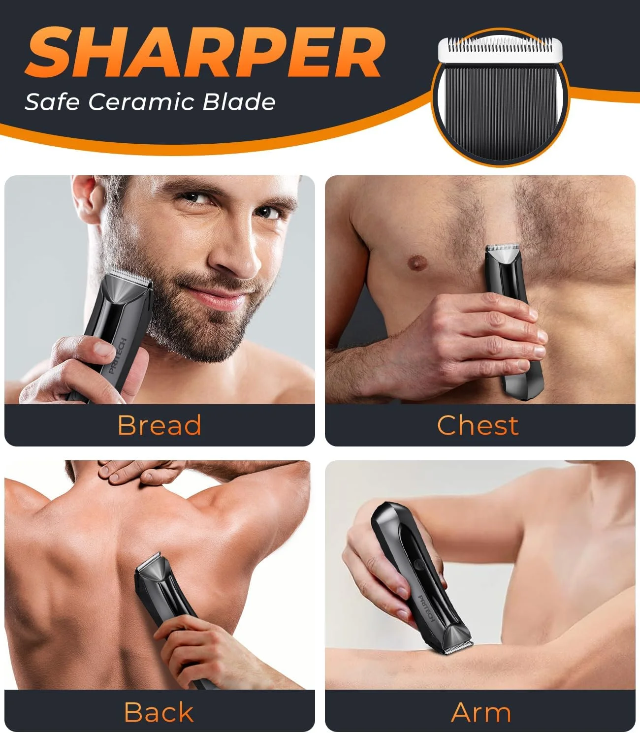 ماشین اصلاح موی بدن پریتک مخصوص آقایان - ماشین اصلاح مرطوب/خشک با تیغه سرامیکی، ماشین اصلاح بدن قابل شارژ با پایه شارژ ایستاده ماشین اصلاح موی بدن پریتک مخصوص آقایان - ماشین اصلاح مرطوب/خشک با تیغه سرامیکی، ماشین اصلاح بدن قابل شارژ با پایه شارژ ایستاده