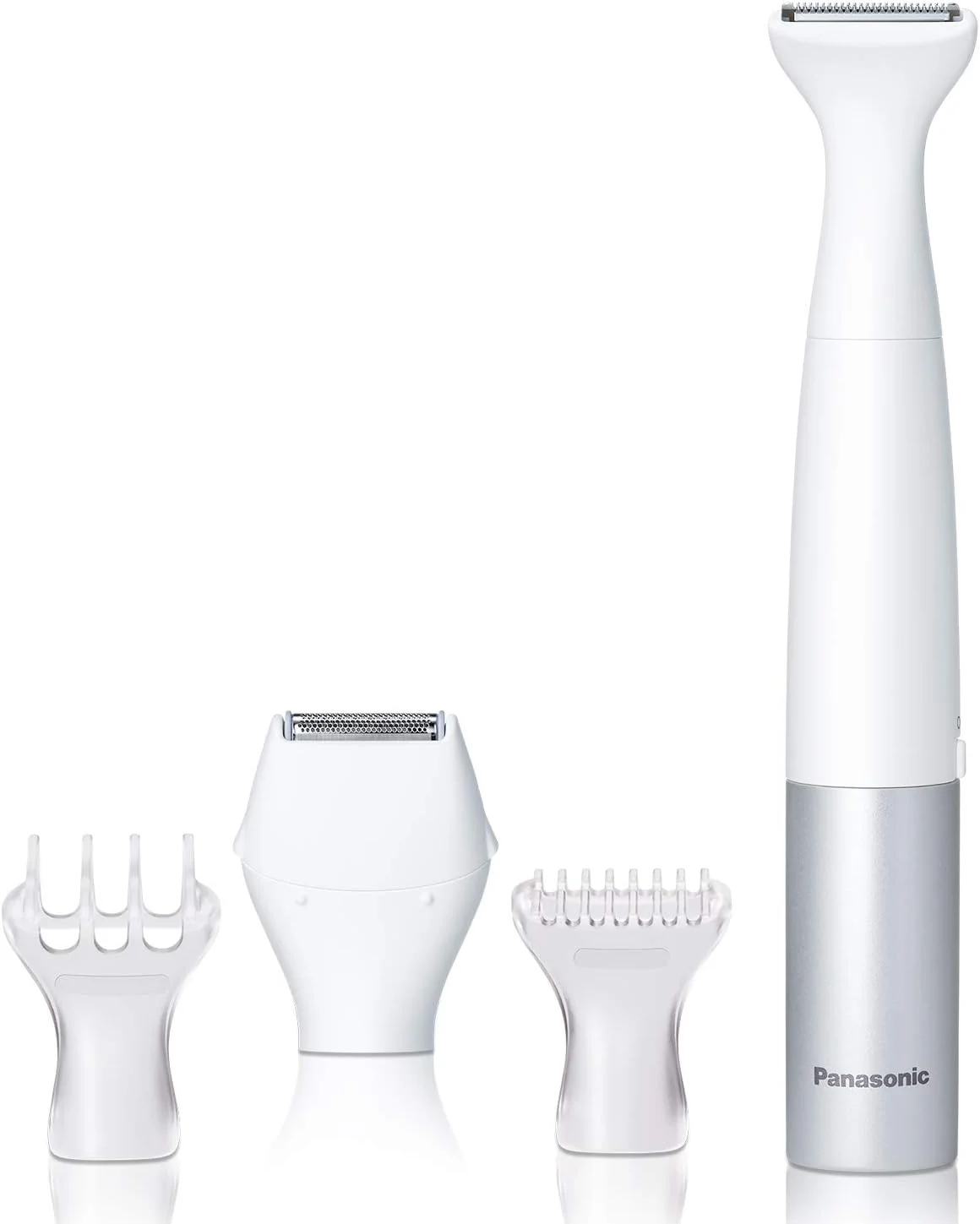 ماشین اصلاح و تریمر بیکینی پاناسونیک مخصوص بانوان با 4 سری برای اصلاح ملایم نواحی حساس، قابل استفاده به صورت خشک/مرطوب، با باتری - ES-WV60-S (سفید/نقره ای)