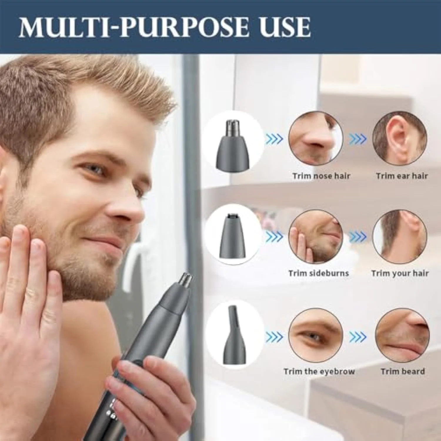 موزن گوش و بینی، موزن شخصی ابرو و صورت بدون درد، موزن شارژی گوش و بینی، از بین برنده موهای صورت، کیت پیرایش برقی ریش و بدن با تیغه های دو لبه