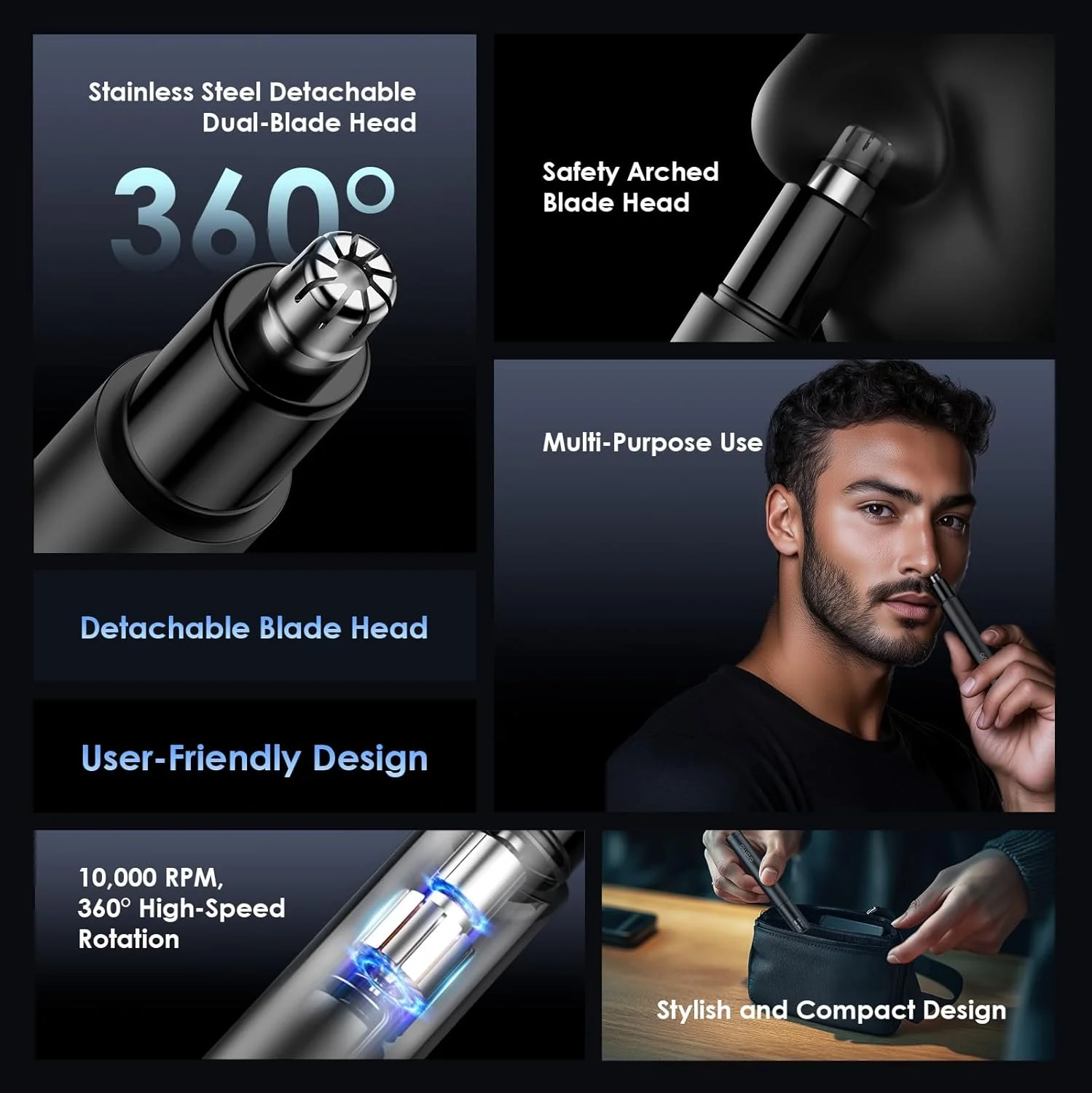 مو زن گوش و بینی اورایمو مناسب آقایان و بانوان، تیغه دوگانه استیل ضد زنگ 10000 دور در دقیقه، اصلاح 360 درجه، ایمن و راحت، عملکرد بی صدا با باتری، بدون کشیدن مو، طراحی شیک و قابل حمل برای مسافرت مو زن گوش و بینی اورایمو مناسب آقایان و بانوان، تیغه دوگانه استیل ضد زنگ 10000 دور در دقیقه، اصلاح 360 درجه، ایمن و راحت، عملکرد بی صدا با باتری، بدون کشیدن مو، طراحی شیک و قابل حمل برای مسافرت