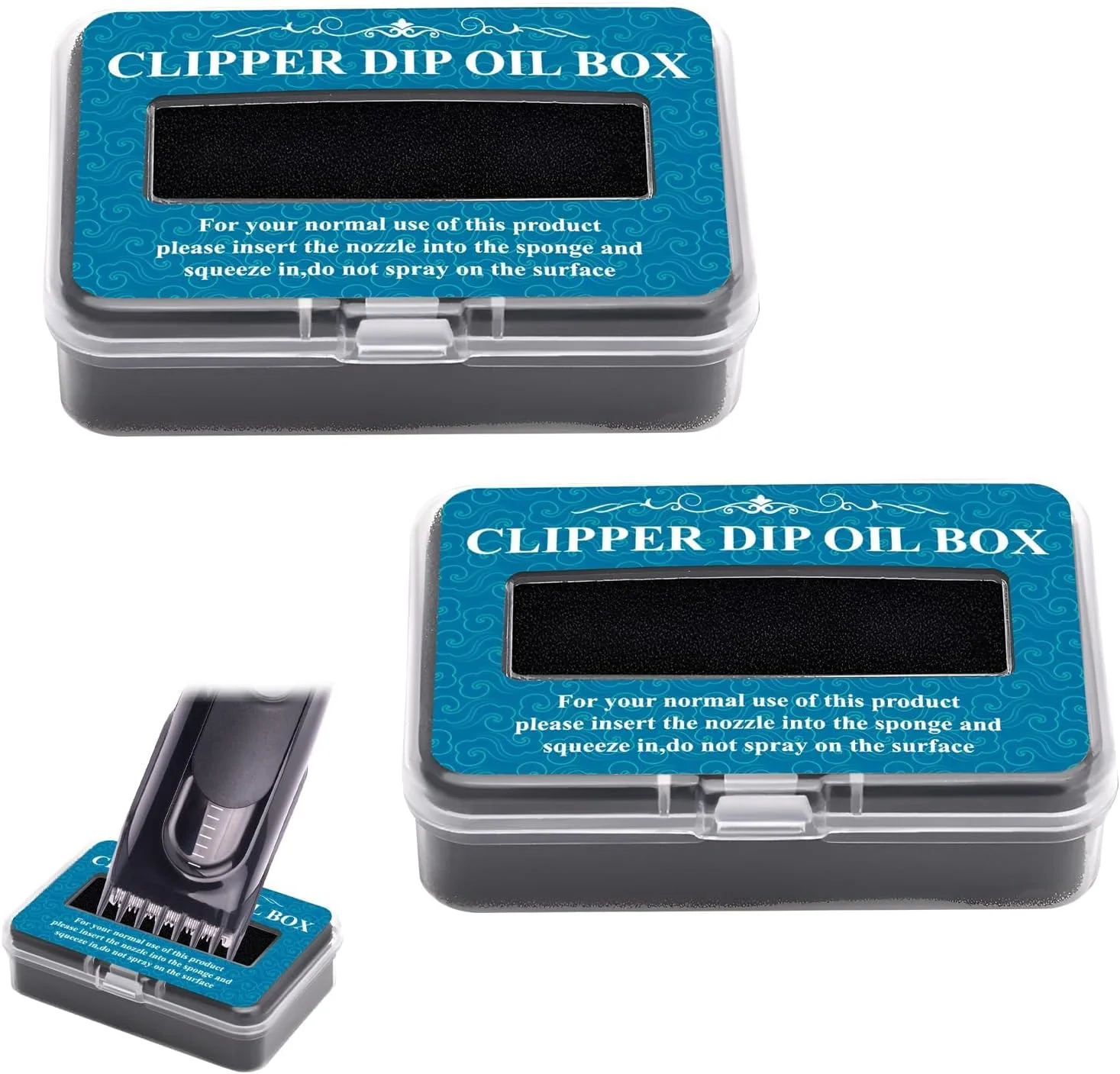 جعبه روغن کاری تیغه ماشین اصلاح مو به همراه اسفنج، مناسب برای نگهداری ماشین اصلاح برقی، ایستگاه روغن کاری تیغه پس از تمیز کردن، جلوگیری از زنگ زدگی، افزایش طول عمر تیغه، لوازم جانبی مراقبت از تیغ و ریش تراش (2 عدد)