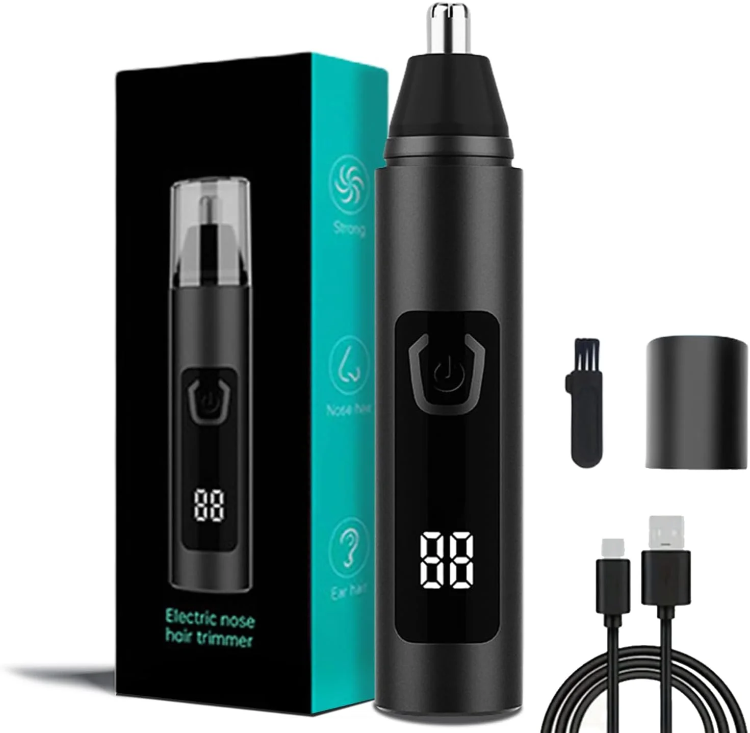 موزن برقی بینی مردانه با نمایشگر LCD، اصلاح ایمن و راحت بینی، USB-C، موتور قدرتمند و تیغه های دو لبه برای برش نرم تر - مشکی