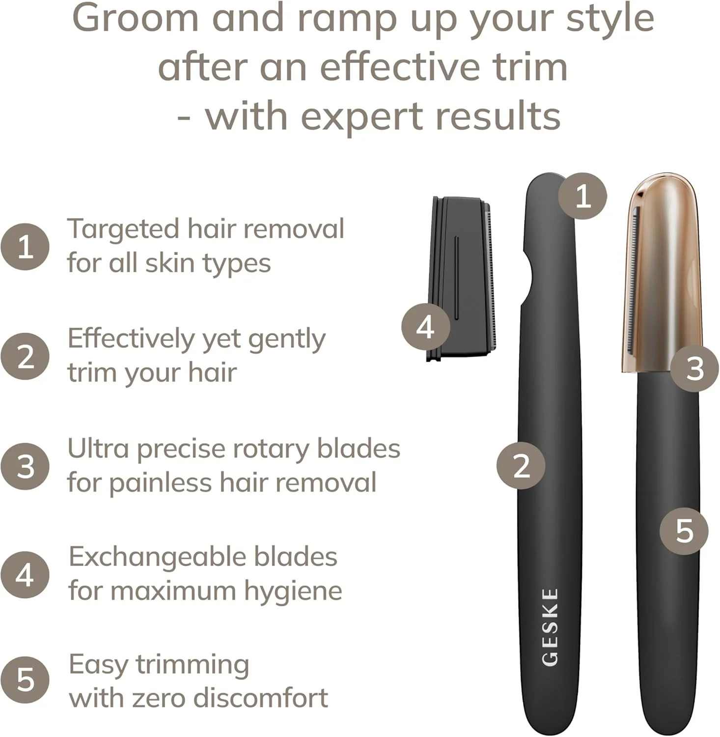 دستگاه پیرایش دقیق GESKE | 4 در 1 | موبر بهداشتی و بدون درد | ابزار پیرایش دقیق مو | صورت و بدن | آقایان و بانوان | دستگاه نظافت | تیغه های ضد حساسیت با قابلیت تعویض آسان | مناسب برای انواع پوست