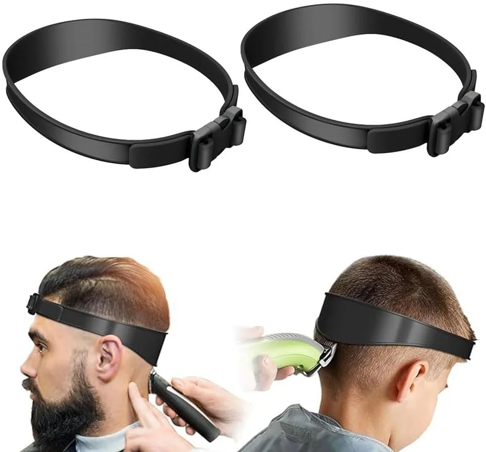 2 عدد راهنمای پیرایش موی قابل تنظیم و شابلون اصلاح خط گردن، نوار کوتاه کردن موی سیلیکونی، سیستم خودآرایی موی DIY، ابزار استفاده آسان برای اصلاح و حفظ خط گردن تمیز و صاف (مشکی)