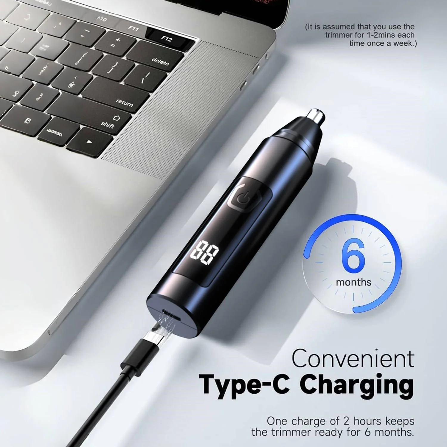 موزن برقی بینی مردانه با نمایشگر LCD، اصلاح ایمن و راحت بینی، USB-C، موتور قدرتمند و تیغه های دو لبه برای برش نرم تر - مشکی