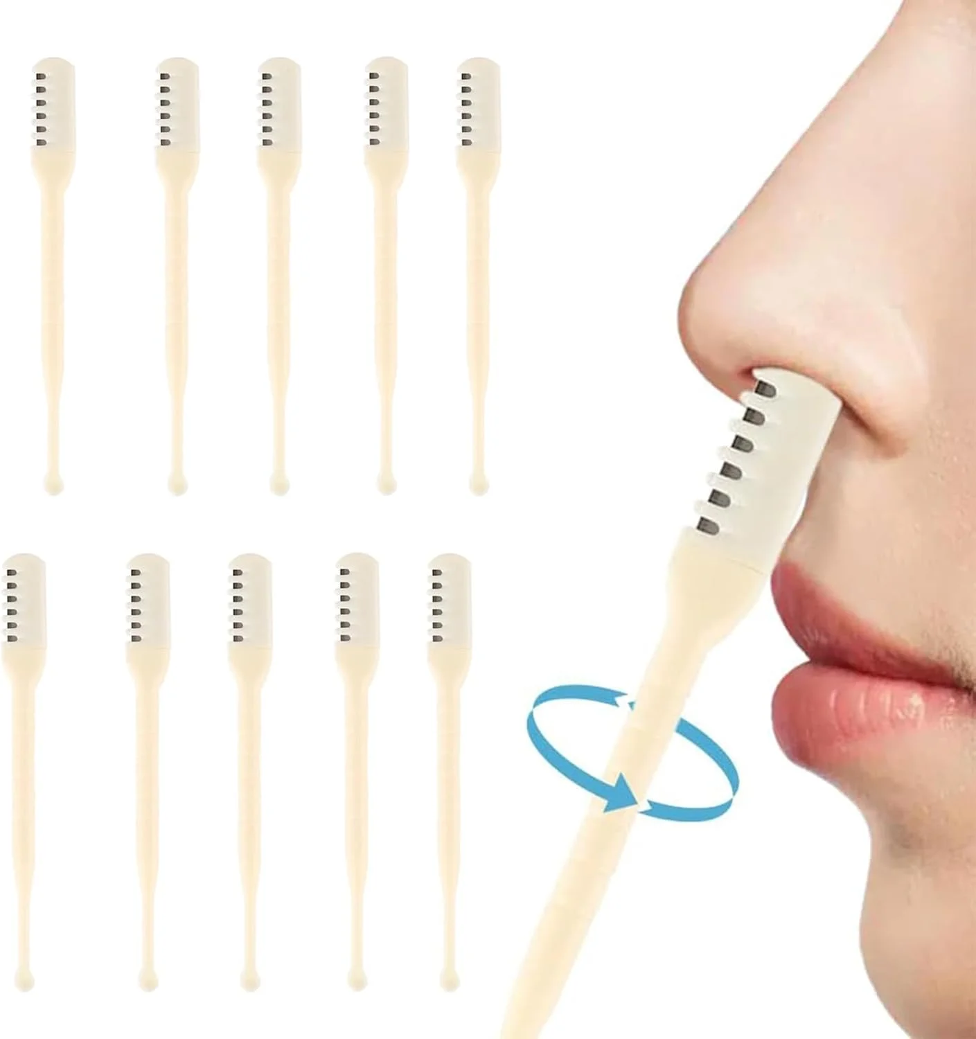 ۱۰ عدد موزن بینی دو طرفه، سر موزن بینی، گوش پاک کن دم، موزن دستی بینی ۲ در ۱ با گوش پاک کن، ابزار حذف موهای سوراخ بینی، قابل حمل و راحت، قابل شستشو