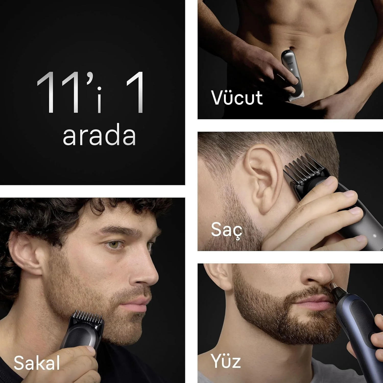 ست پیرایش همه کاره براون سری 7، 11 در 1، ProBlade، موزن بینی، AutoSense، ریش تراش برقی مردانه، شیور بدن، تریمر ریش و تریمر مو، 120 دقیقه باتری، AIO7540، آبی