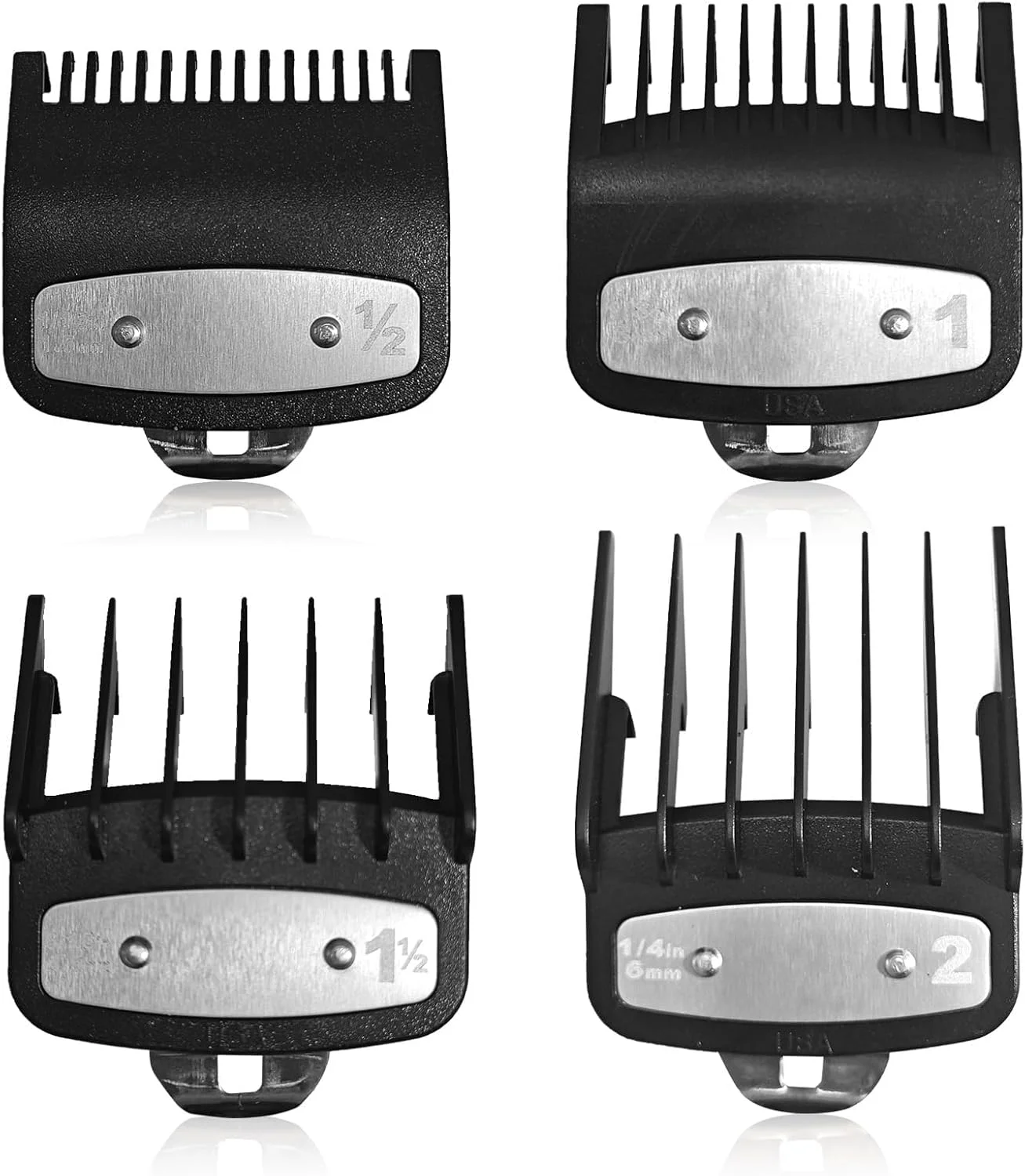 محافظ های ماشین اصلاح BIGTHREE برای وال، محافظ های ماشین اصلاح مو، شانه موقعیت یابی ماشین اصلاح مو، شانه کولیس آرایشگری، 4 عدد 1/4، 3/6، 3/8، 1/16 محافظ ماشین اصلاح برای ماشین اصلاح مو وال (مشکی)