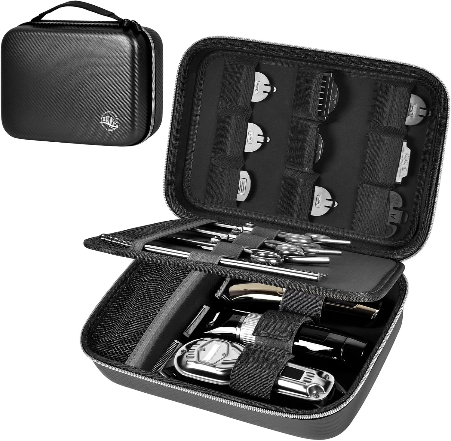 کیف لوازم آرایشگری Boobowl برای ماشین اصلاح و لوازم جانبی، جعبه ماشین اصلاح موی مردانه، سازمان دهنده قابل حمل برای اصلاح مو، کیت پیرایش و لوازم آرایشگری (فقط کیف) (مشکی + زیپ نقره ای)