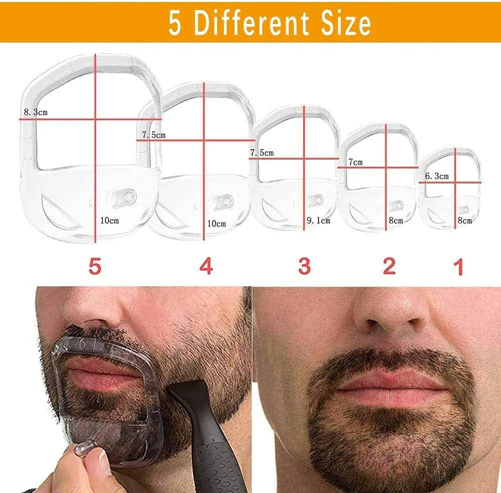 مجموعه ۵ عددی شابلون حالت دهنده ریش شفاف BIGTHREE برای آقایان - ابزار حالت دهی ریش بزی، سبیل و موهای صورت برای ریش متقارن بی نقص در خانه (لوازم جانبی آرایشگری)