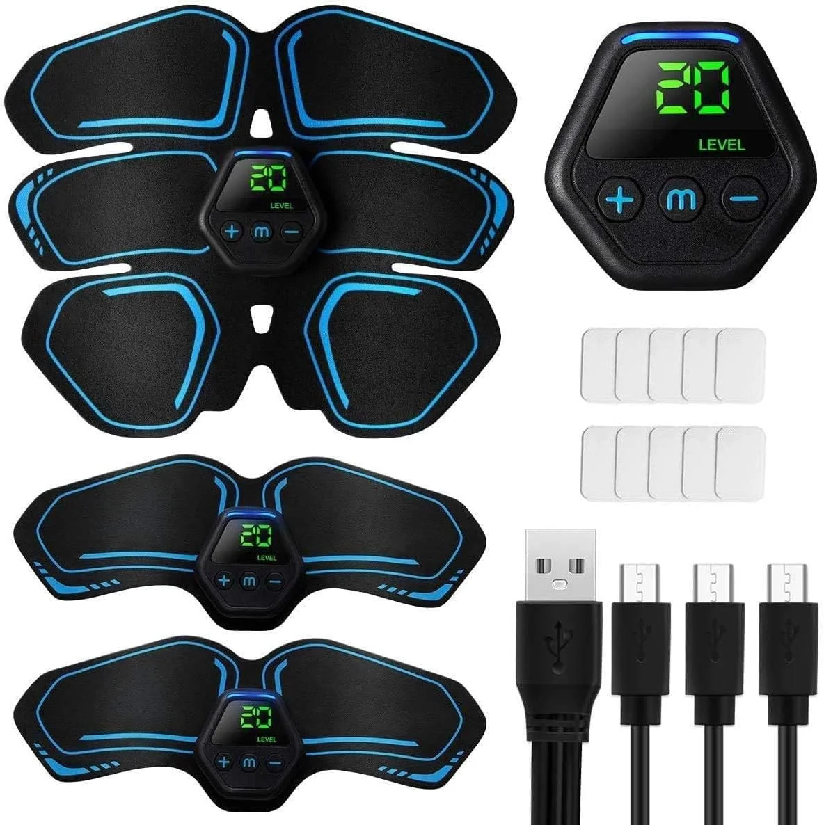 تحریک کننده عضلات ABS و EMS، تمرین دهنده شکم با 10 حالت و 20 سطح، صفحه نمایش LCD قابل شارژ USB، تمرین دهنده عضلات قابل حمل، کمربند تقویت کننده عضلات شکم برای تمرینات تناسب اندام شکم/بازو/پا