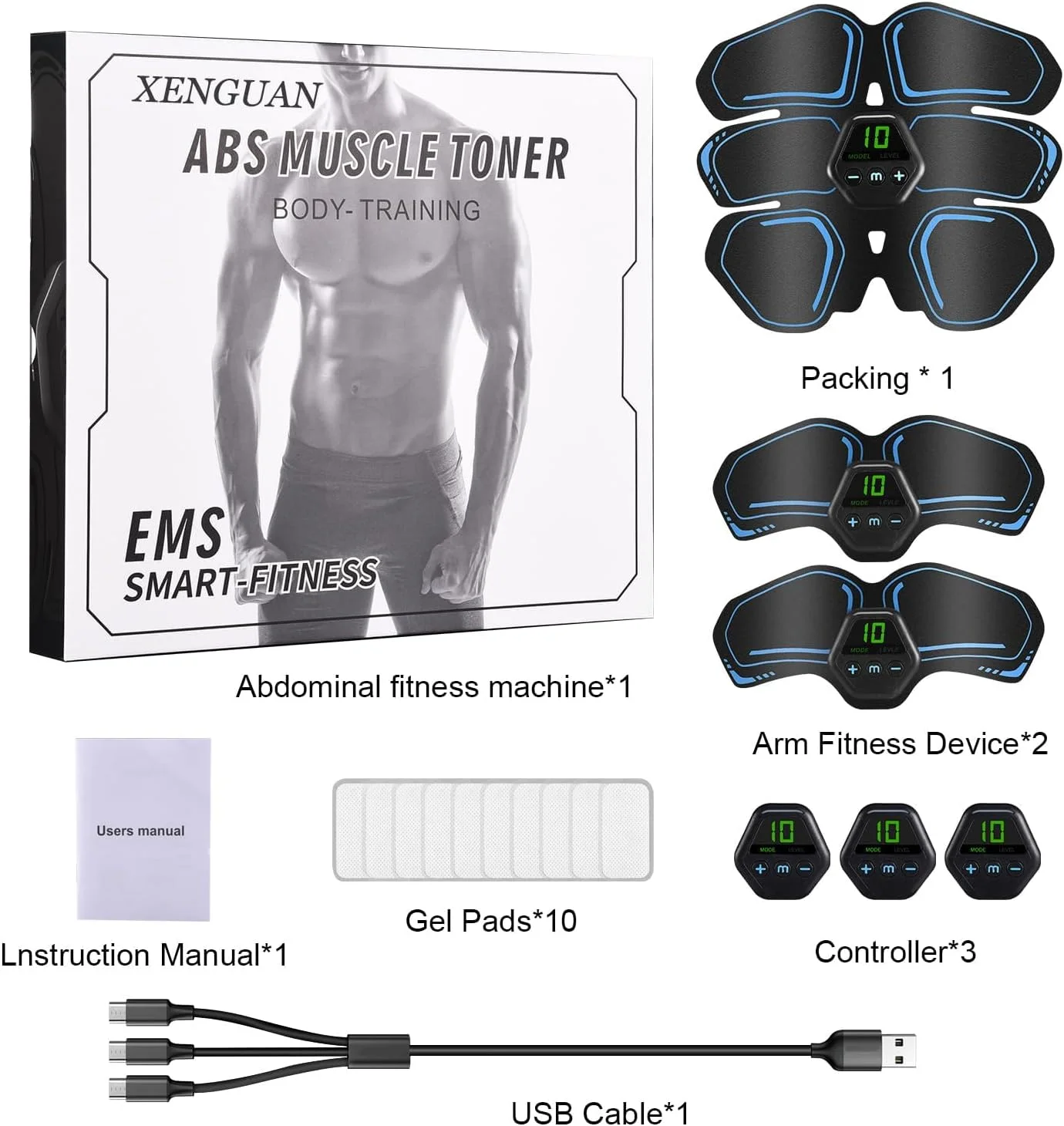 تحریک کننده عضلات ABS و EMS، تمرین دهنده شکم با 10 حالت و 20 سطح، صفحه نمایش LCD قابل شارژ USB، تمرین دهنده عضلات قابل حمل، کمربند تقویت کننده عضلات شکم برای تمرینات تناسب اندام شکم/بازو/پا