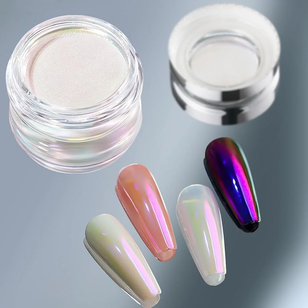 پودر کروم ناخن پریتی دیوا آرورا - پودر ناخن کروم مهتابی با پودرهای متالیک چند رنگ با جلوه آینه ای، پودر رنگدانه رنگین کمانی با جلوه زرد مهتابی جادویی برای ناخن