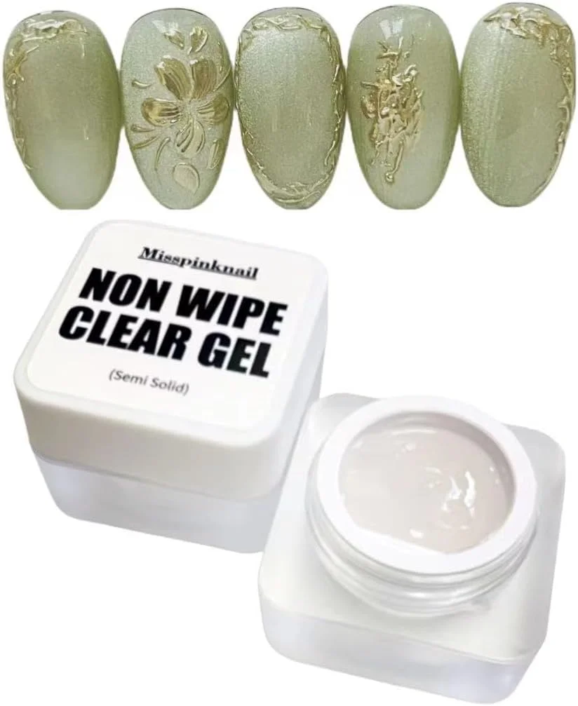 ژل شفاف بدون نیاز به پاک کردن، نیمه جامد 6 گرمی، مناسب پودر کروم آینه ای، طراحی ناخن سه بعدی، ژل برجسته کاری
