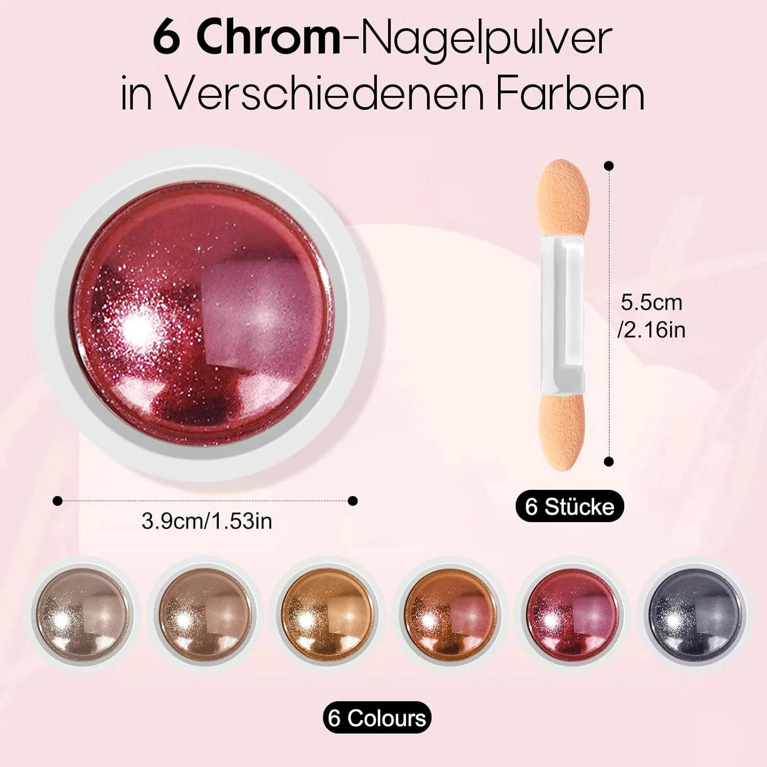 پودر کروم ناخن 6 رنگ، پودر کروم ناخن با جلوه آینه ای، پودر کروم متالیک لیزری، پودر کروم برای تزئین ناخن