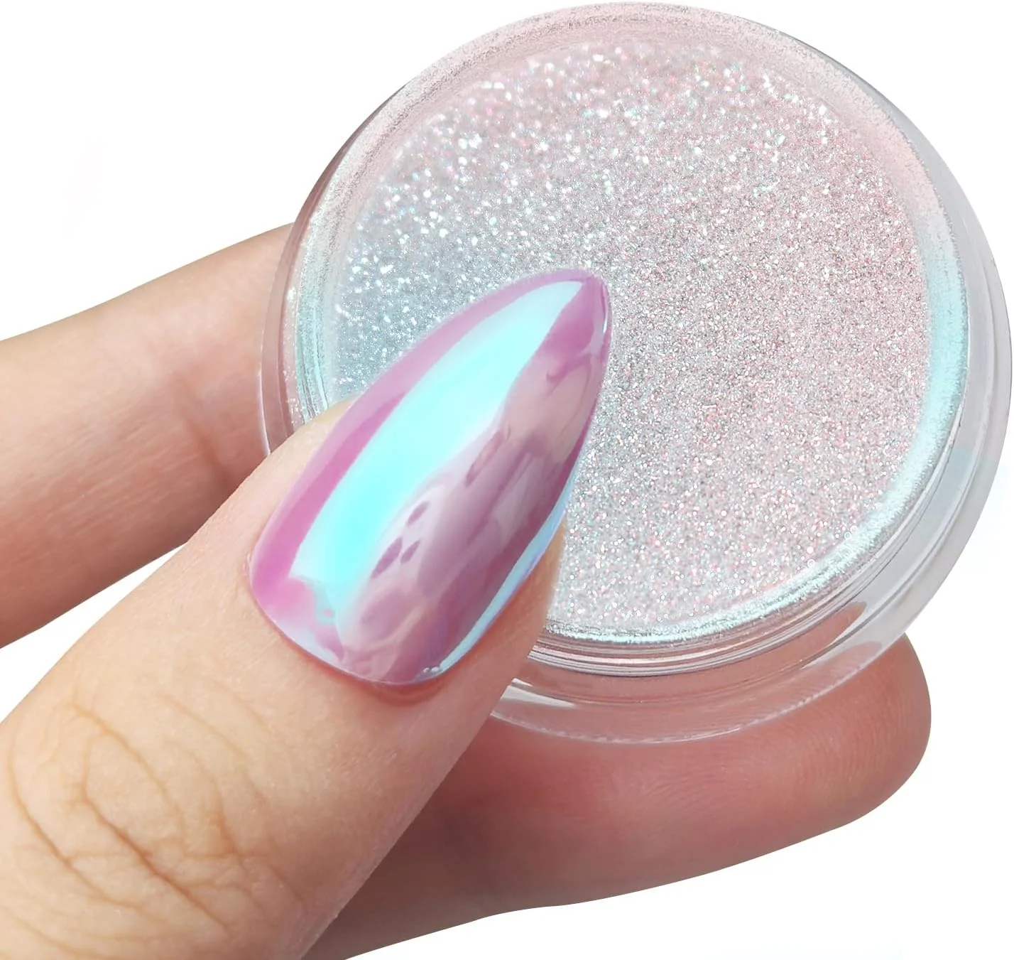 پودر ناخن کروم تک شاخ Laza، پودر براق کننده ناخن با جلوه آینه ای متالیک، پودر مرواریدی درخشان، پودر پری دریایی رنگین کمانی برای لوازم طراحی ناخن، لاک ژل مانیکور - تک شاخ مهتابی