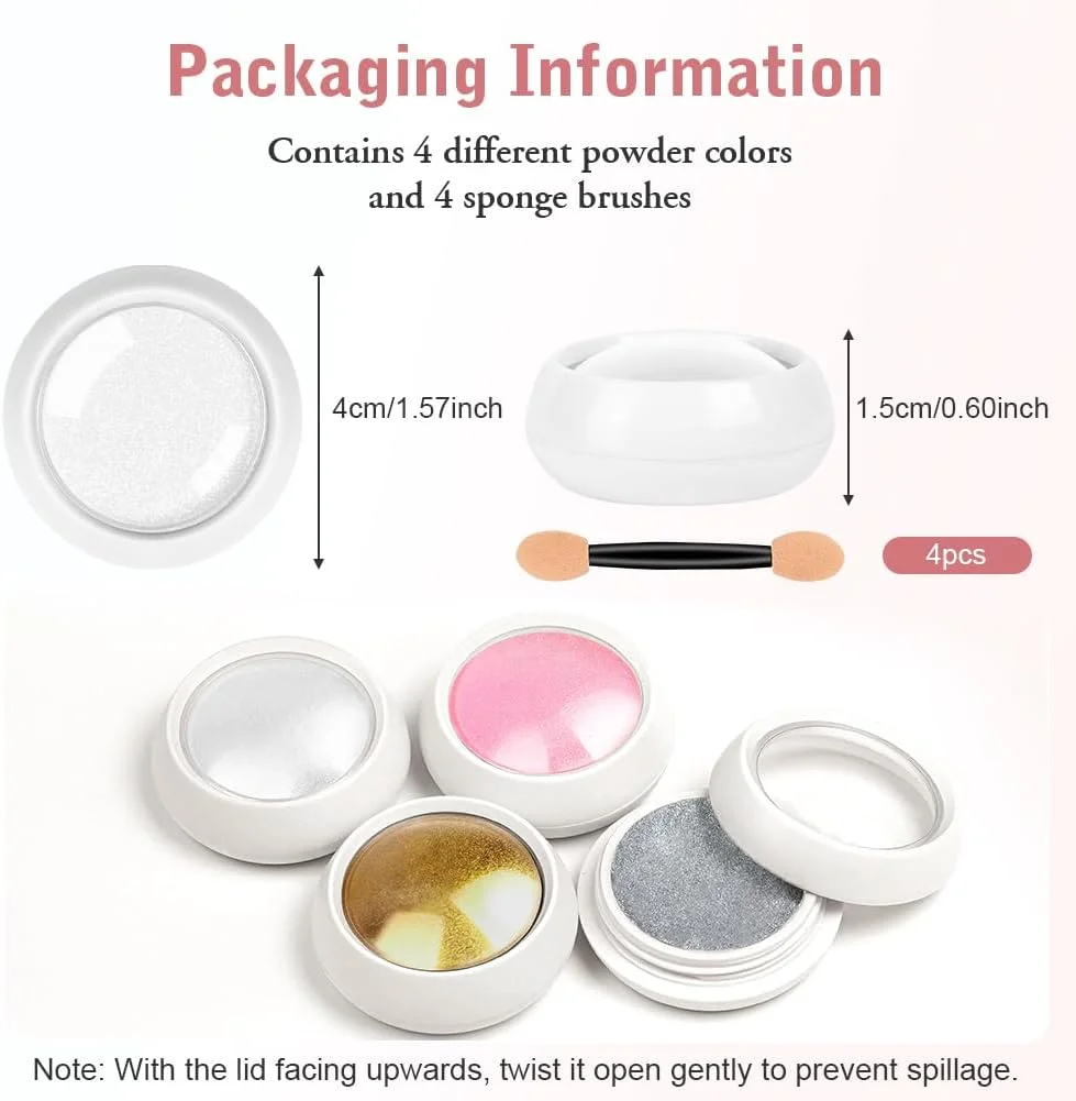 پودر کروم ناخن، 4 رنگ پودرهای کروم مرواریدی سفید، پودر ناخن پیگمنت اثر آینه ای متالیک، پودرهای براق صدفی شفق قطبی برای طراحی و تزئین ناخن (ست A)